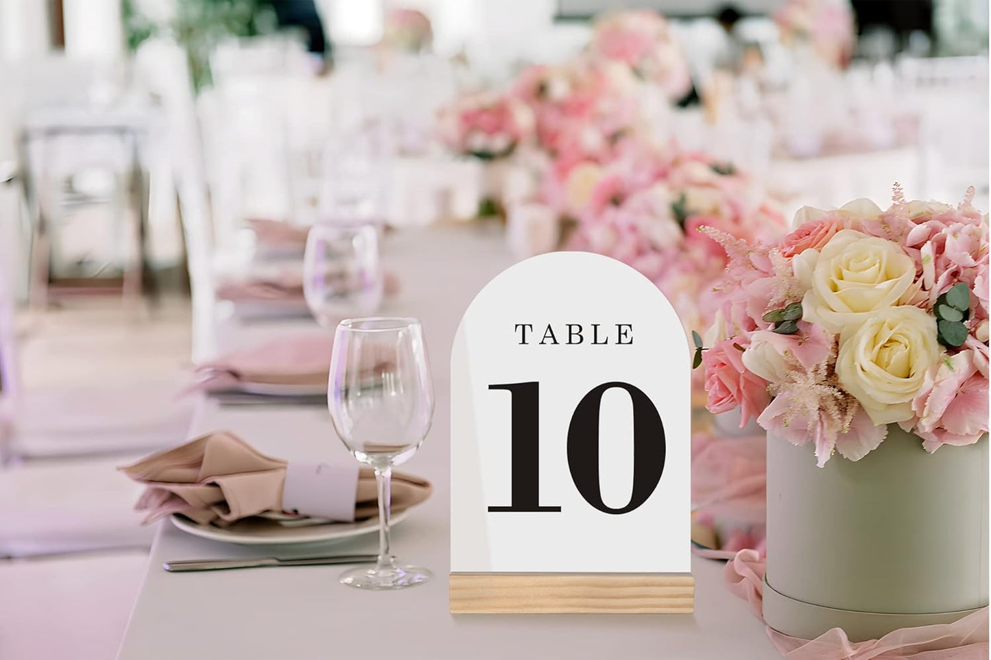 Wedding Table Numbers 1-30, Acrylic Arch Signs with Natural Wood Stands Holders, Rustic Table Decor for Reception & Parties (White Black)