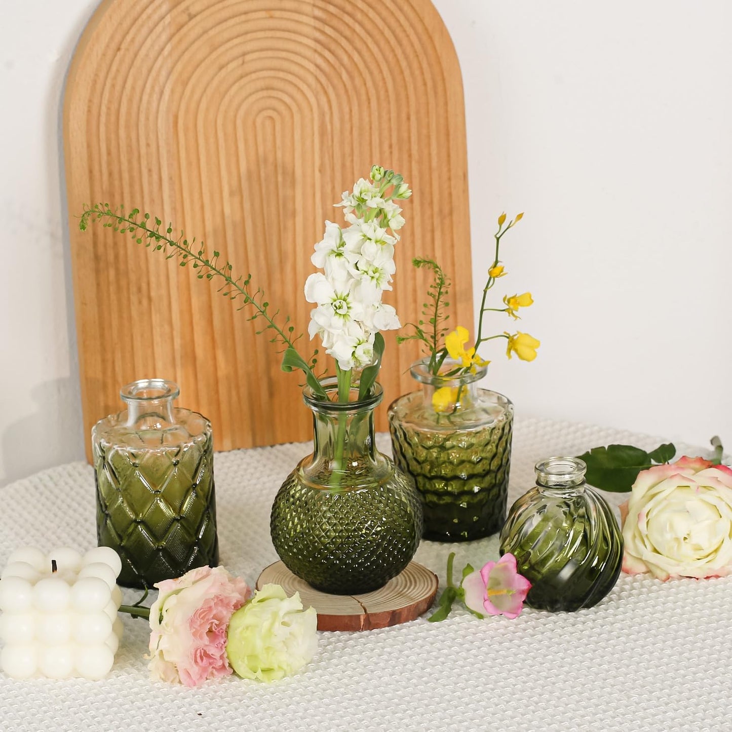 Mini Bud Vases As Wedding Centerpieces for Tables,Clear Bud Vases for Flowers,Small Flower Vases Suitable for Birthday Party,Anniversary,Wedding Reception,Baby Shower (Dark Green, 24PCS)