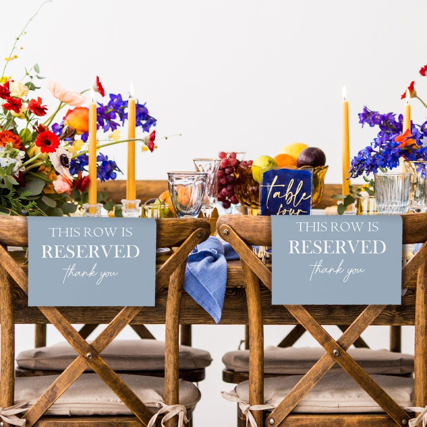 Reserved Seating Chair Signs, This Row Is Reserved Pew Cloths Seating Placeholder for Church Pews, Dusty Blue Wedding Decorations for Reception Parties Event (Dusty Blue, 4 PCS)