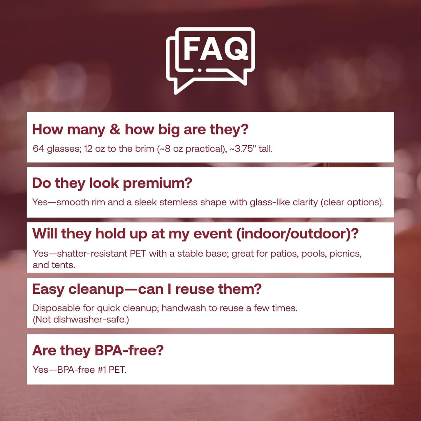 Smarty Had A Party 12 oz Black Disposable Stemless Wine Glasses (64) – Fancy Plastic Cups for Parties & Weddings – Outdoor Cocktail Glasses; Cocktail Glasses Disposable Classy; Unbreakable Glasses