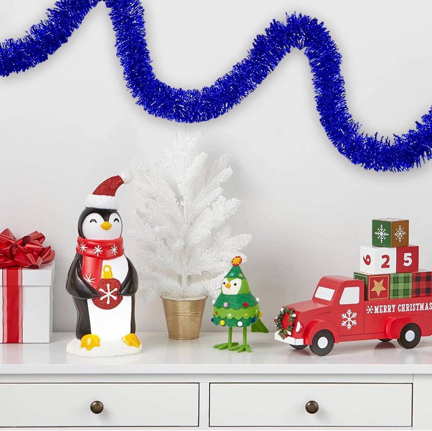 50 Feet Christmas Foil Fringe Banner Metallic Tassle Garland Metallic Backdrop Parade Floats Shiny Hanging Ceiling, Valentine's, Wedding, New Year Party Decorations(2" x 50', Blue)