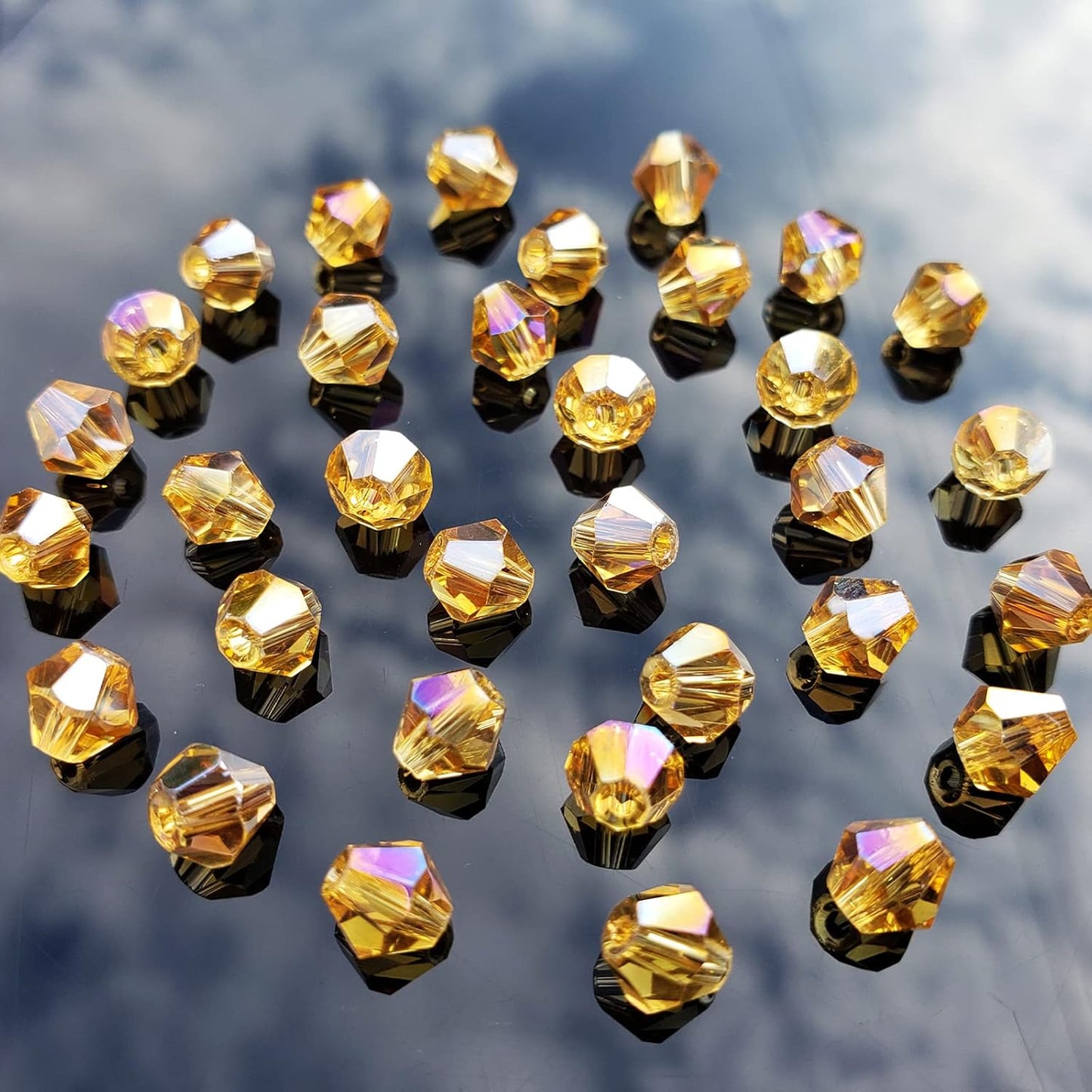 4mm Bicone 1800Pcs Gold Champagne AB Crystal Glass Beads Small Faceted Bicone Shape Crystal Glass Spacer Beads for Bracelet Necklace Decorative Hand Jewelry Making (Gold Champagne AB, 4MM)