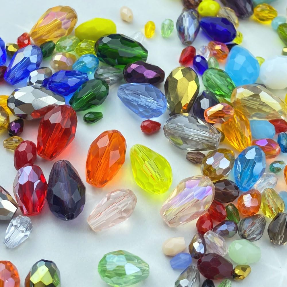 110pcs 6x8mm Teardrop Crystal Glass Beads Vertical Hole Faceted Loose Spacer Beads for DIY Craft Jewelry Making Necklace Bracelet Earring Wind Chimes(White Series)