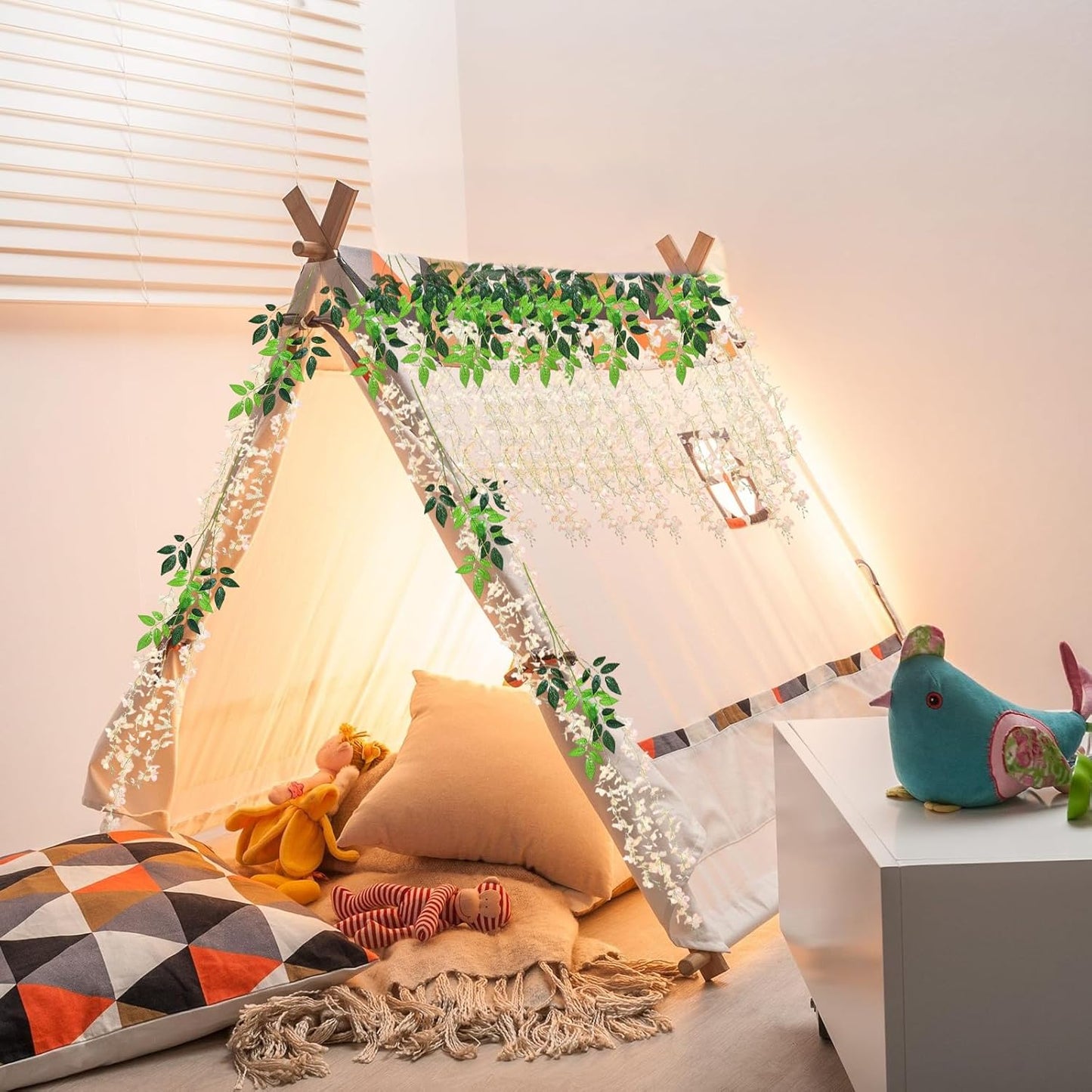 5 Pack Champagne Wisteria Hanging Flowers, 3.44 Ft Fake Hanging Flowers, Artificial Wisteria Garland Vines for Wedding Room Backdrop Outdoor Patio Garden Decoration