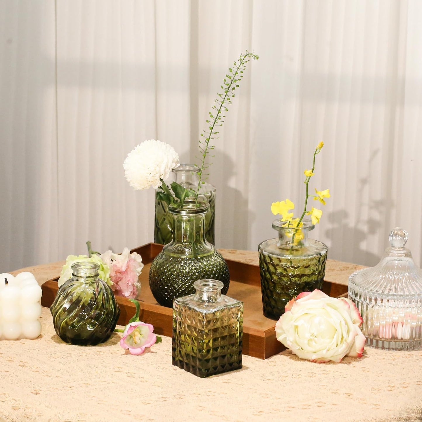 Mini Bud Vases As Wedding Centerpieces for Tables,Clear Bud Vases for Flowers,Small Flower Vases Suitable for Birthday Party,Anniversary,Wedding Reception,Baby Shower (Dark Green, 12PCS)