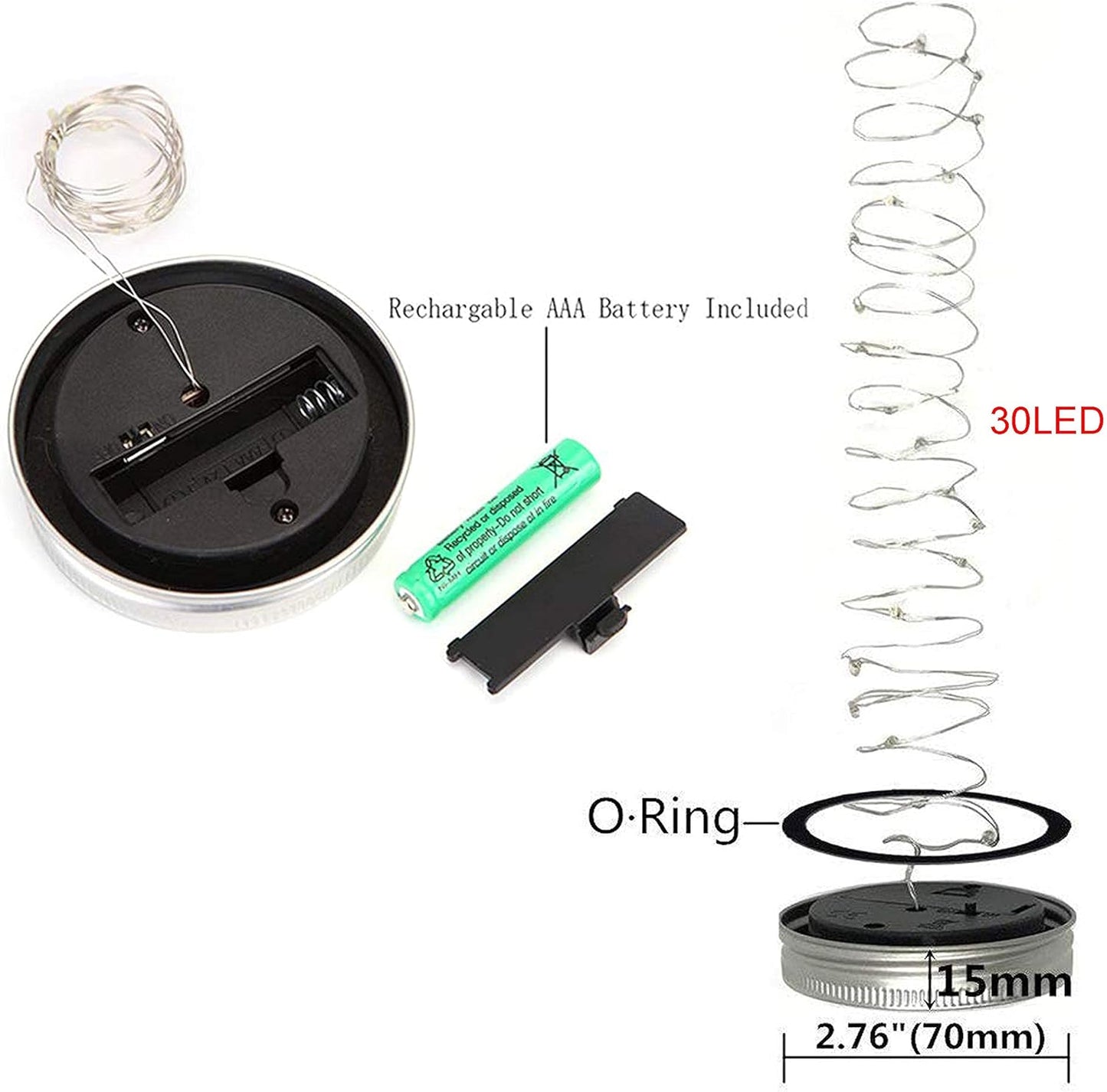 Solar Mason Jar Lights, 12 Pack 30 LED Waterproof Lid Light with Hangers (No Jar), Fairy Firefly Outdoor String Lights for Regular Mason Jar, Patio, Yard, Garden, Wedding Decoration (Cold White)