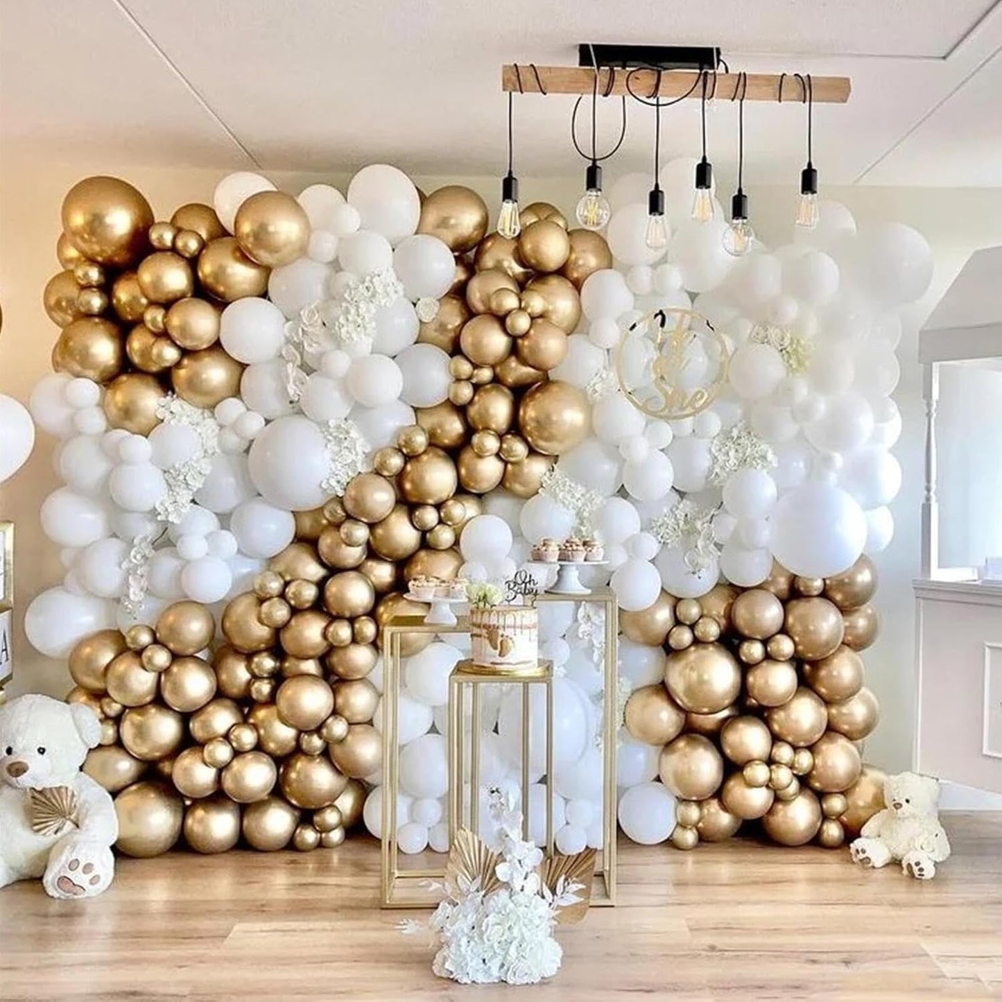 412Pcs White and Gold Balloon Arch Kit,18 12 10 5 Inch Gold balloons different sizes White Metallic Gold Latex Balloon Garland kit for Anniversary Birthday Engagements Party Decorations