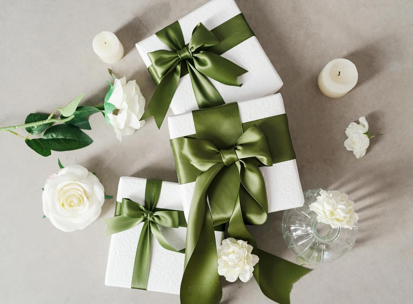 Moss Green 2.5 Inch Double-Faced Satin Ribbon 25 Yards for Gift Wrapping Crafts Flower Bouquet Invitations Holiday Decorating