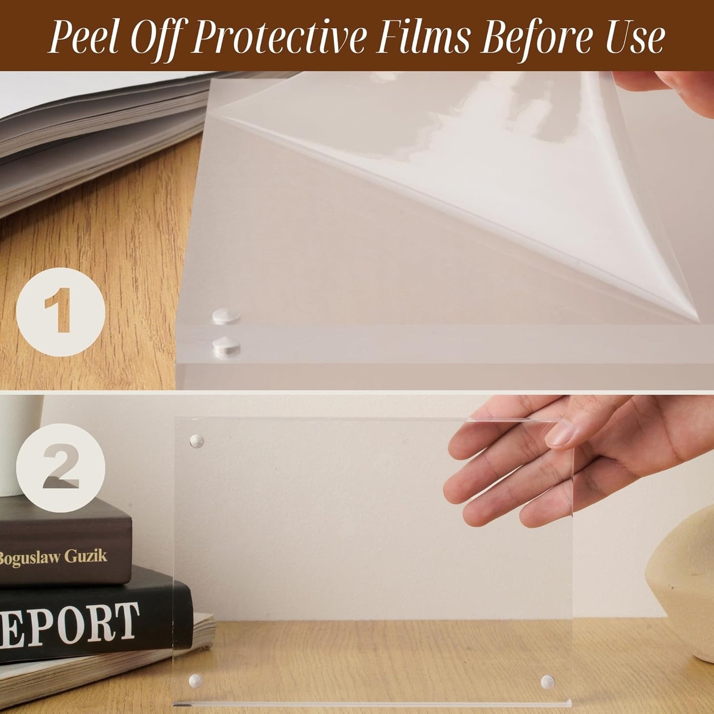 CATIFLIN 5x7 Magnetic Acrylic Frames 2 Pack, Double Sided Clear Frameless Picture Frame Blocks, 20mm Thick Photo Frames Free Standing Display for Family Photos, Certificates, Office, Artwork