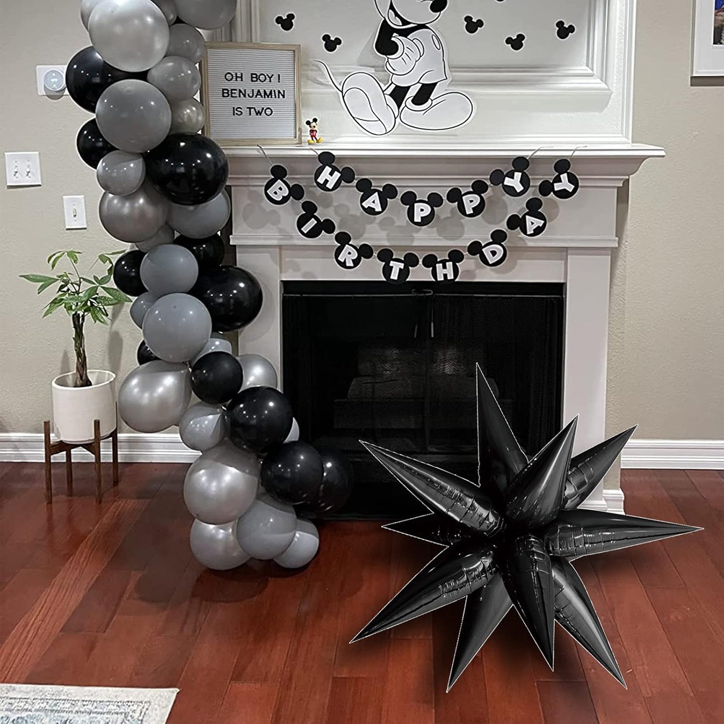 Tellpet Star Balloons Starburst Spike Shaped Balloon, 2pcs Large, Black