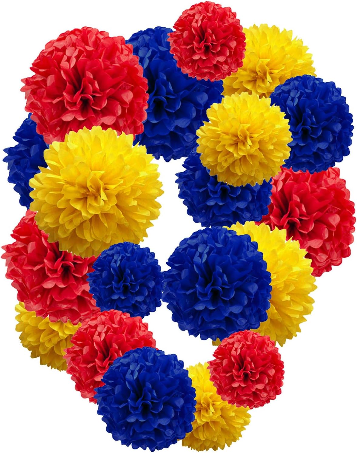 Yellow and Red and Blue Paper Pom Poms,10",12" Tissue Pom Poms for Party Hanging Decorations - 12 PCS