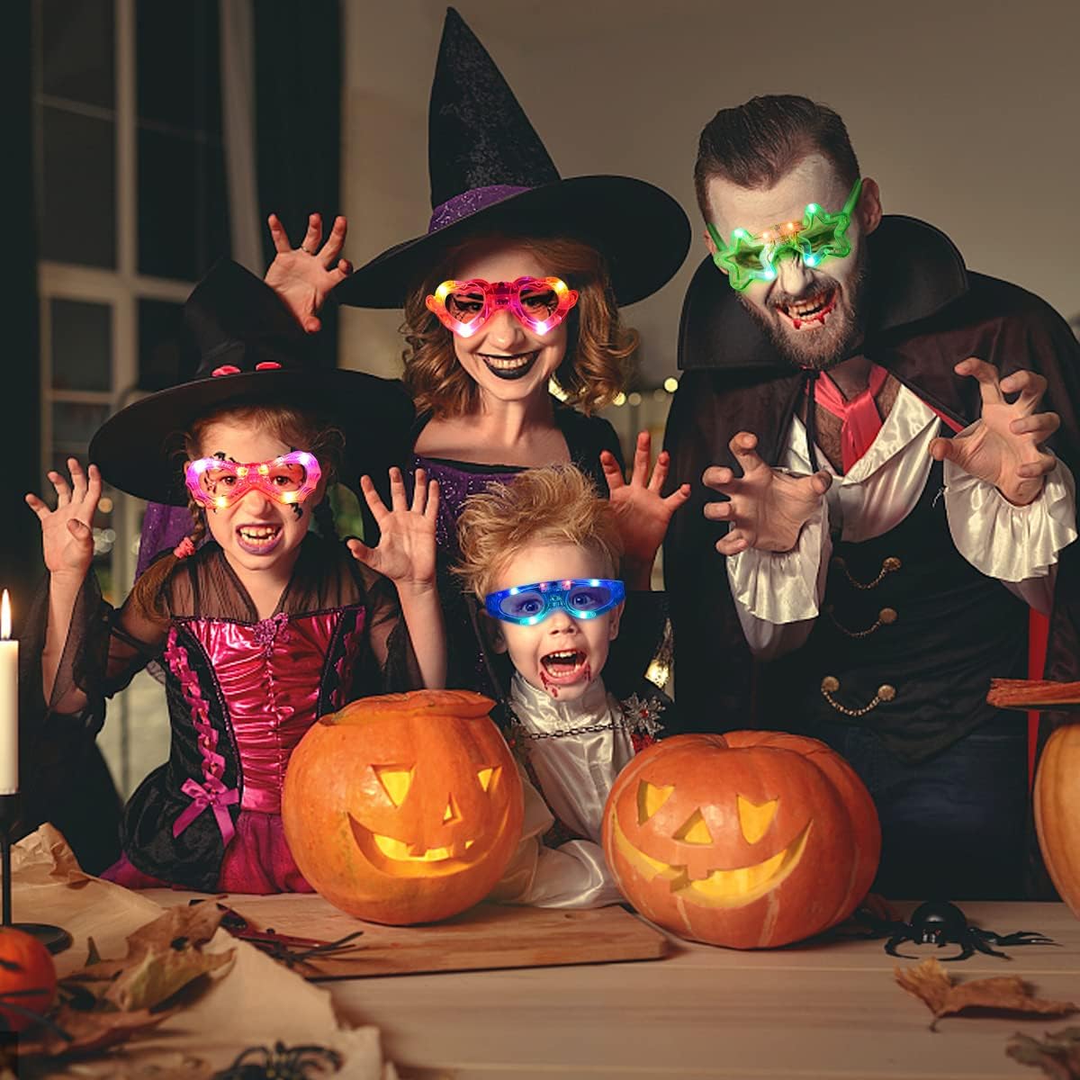 63 Pcs LED Glasses 7 shapes 6 LED Glow In The Dark Party Supplies Favor for Kids Adults shutter heart round star butterfly Glow Sticks Light Up Glasses fit Birthday Halloween Christmas Valentine's Day