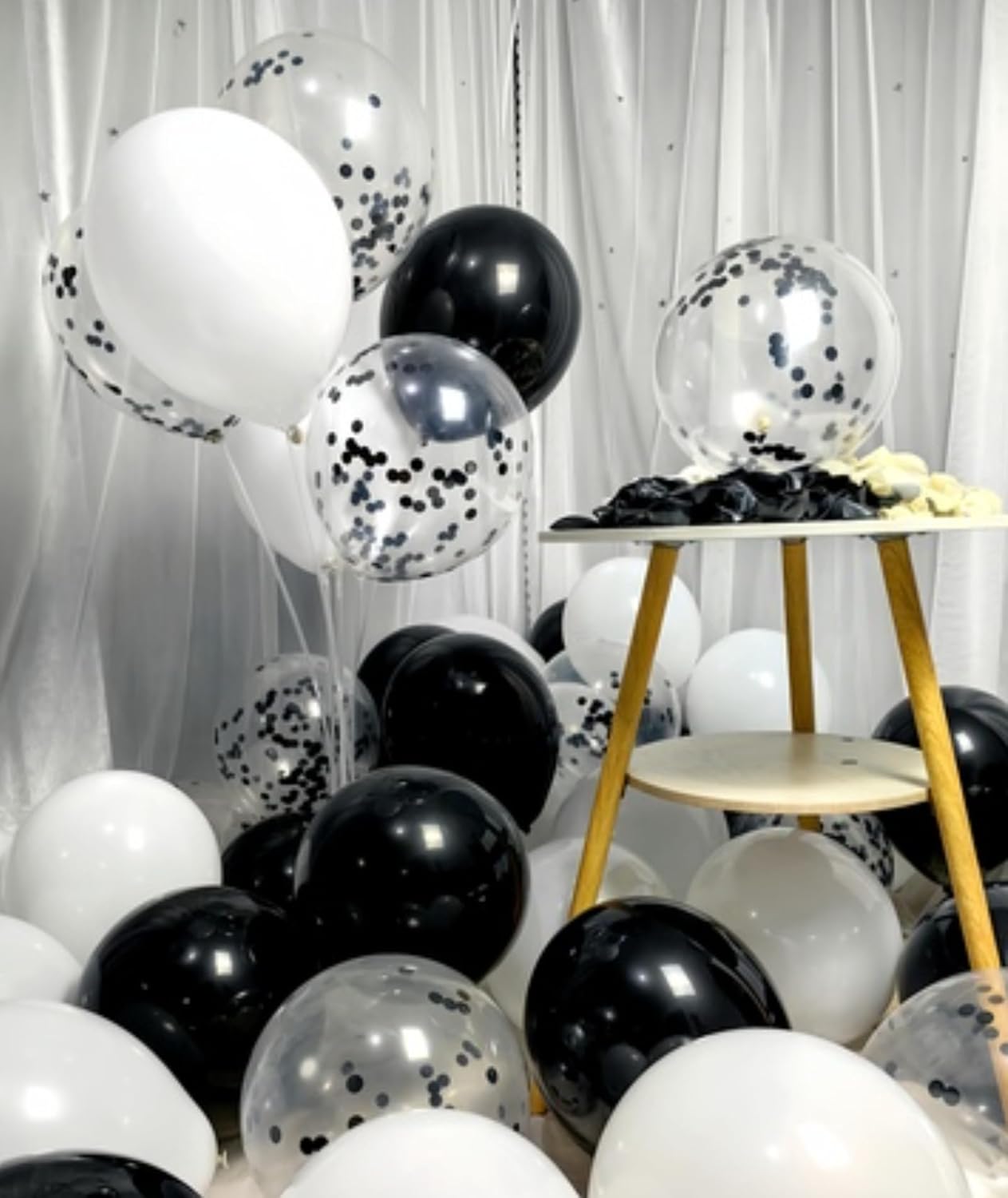300 Pack Black and White Balloons 12 Inch Black Confetti Balloon for Various Party Events Decorations