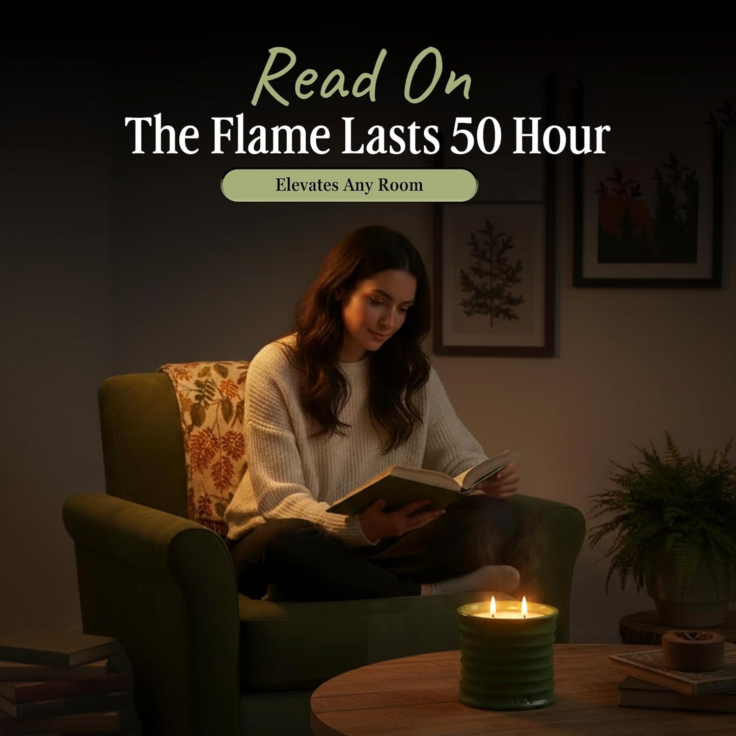 Scented Luxury Candles in Handmade Ceramic Jars, Soy Wax | Woody Wood – Oud & Agarwood, Large Candle | Non Toxic, 2 Wicks, Reusable Big Olive Green Jar | Natural Spring Aromatherapy for Women & Men