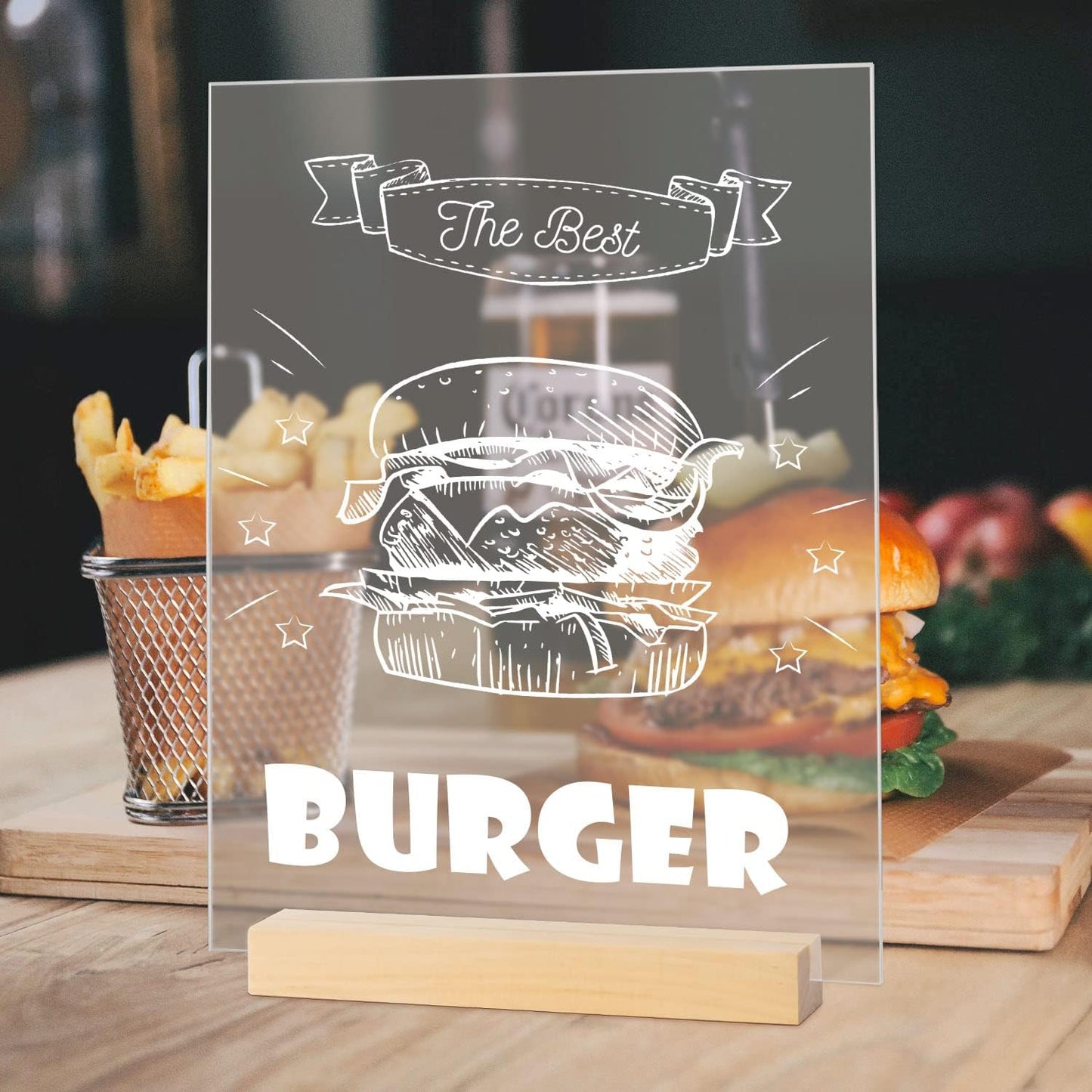 JINMURY 8x10 Inch Frosted Acrylic Sign with Holder- 6 Pack Blank Frosted Acrylic Sheets and Wood Stands, DIY Blank Table Signs for Wedding Party Reception (6 Pack 8 x10 Inch)