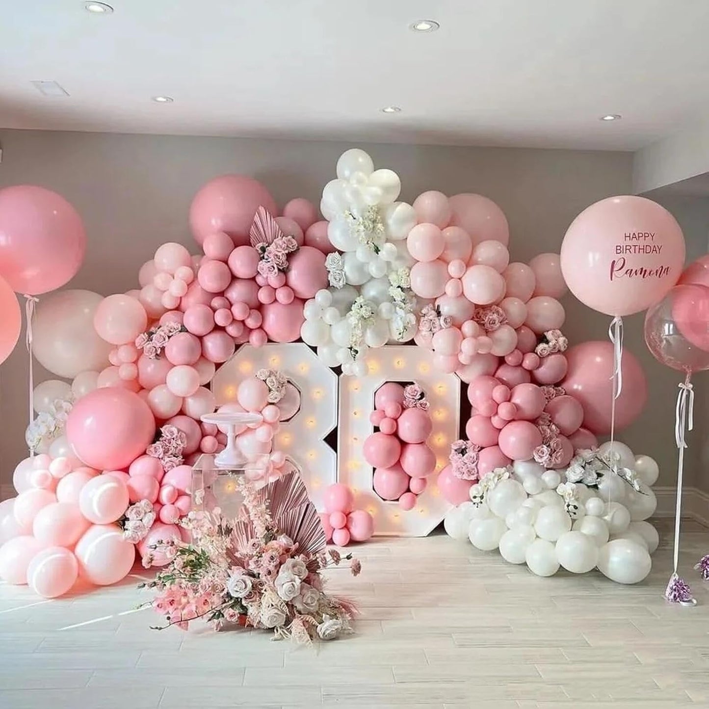 412Pcs Pink Balloon Arch Garland Kit,18 12 10 5 Inch Pink White Balloon Arch Garland Kit Include Nude Balloons for Birthday Shower Princess Theme Party Wedding Decorations