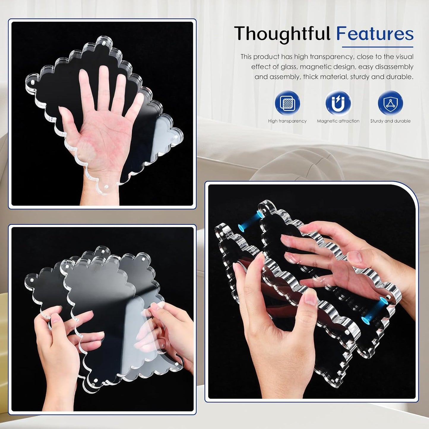 Magnetic Photo Frame 6×8Inch - 2Pack Acrylic Scalloped Glass Frames, 12+12mm Thick Double-Sided Design.Clear Picture Frame with Thick Block | Trendy Home Gift Set (2 Pack, 6×8)