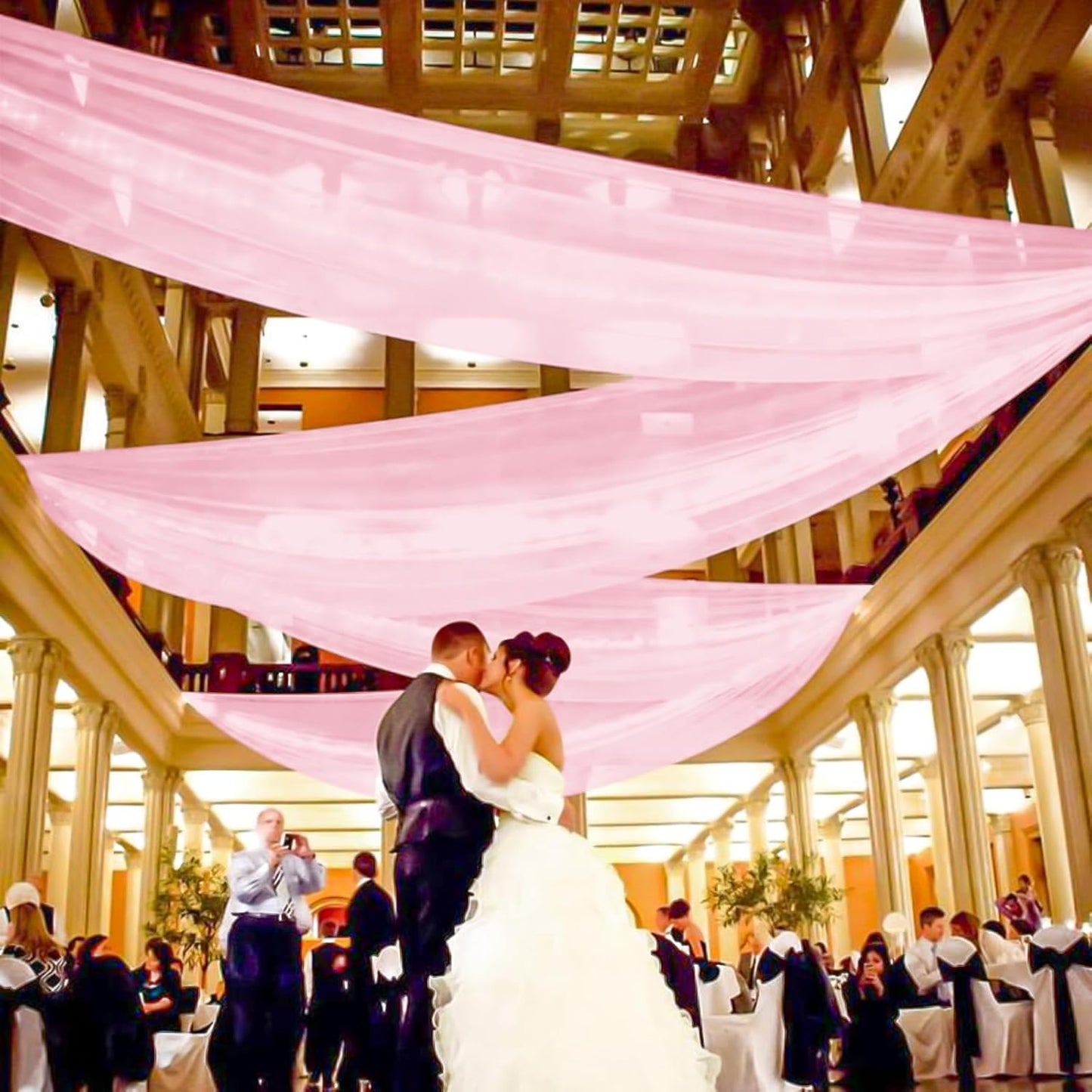 6 Panels Pink Ceiling Drapes for Wedding, 5ftx15ft Ceiling Drapes Cheesecloth Sheer Fabric Curtain Wedding Arch Draping Fabric Romantic Ceilings Decorations for Weddings Party Ceremony Stage
