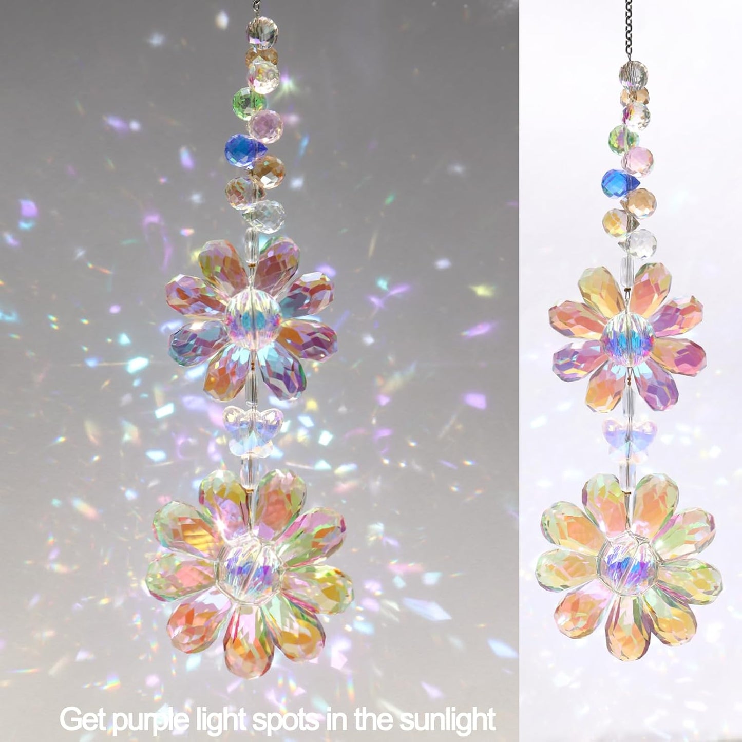 Crystal Flower Suncatcher Hanging Ornament, Rainbow Maker Window Sun Catcher Indoor Outdoor Patio Garden Decor (Purple)