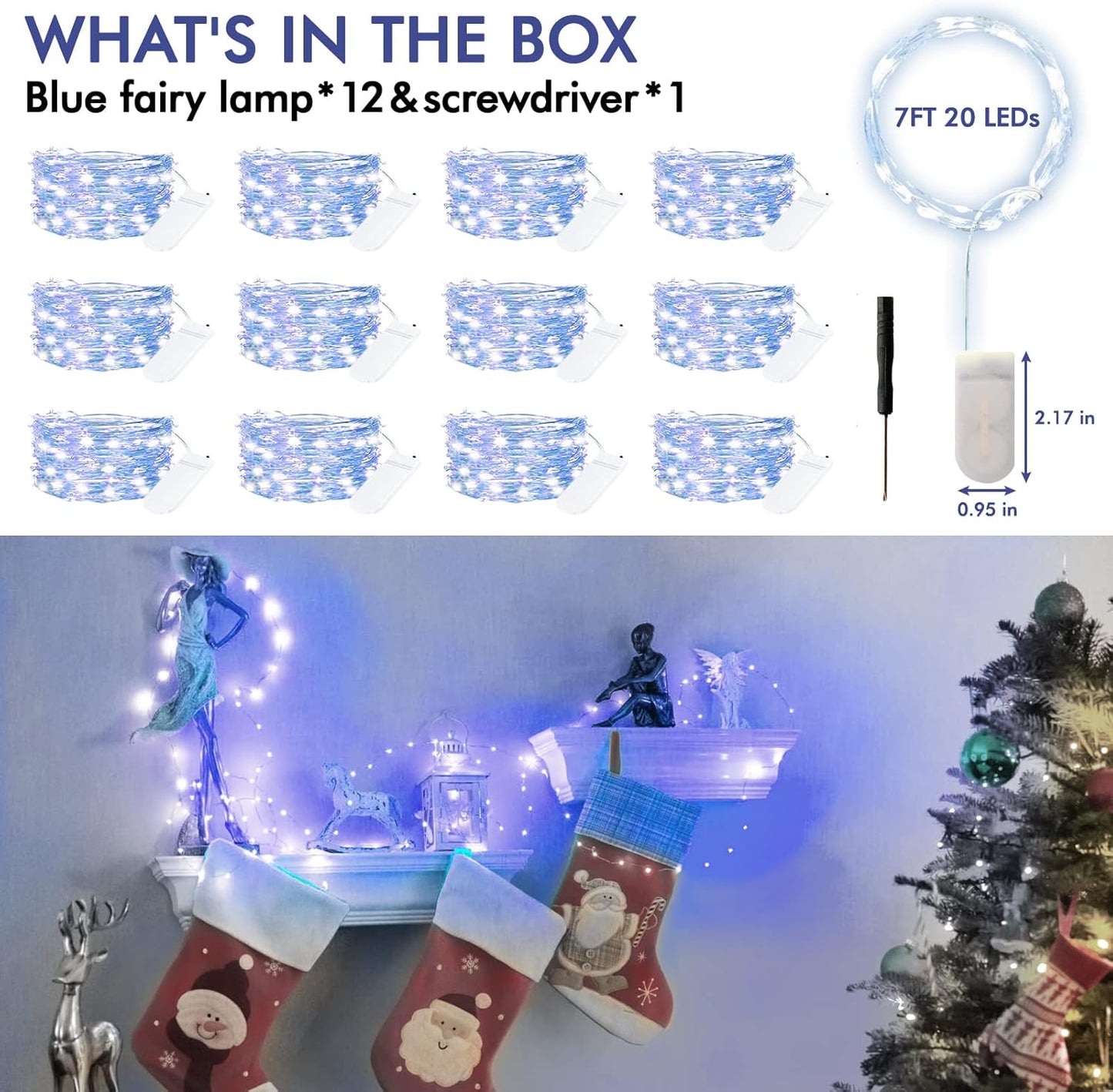 12 Pack Fairy Lights Battery Operated String Lights,7FT 20LED Waterproof Silver Wire Christmas Lights Outdoor,Firefly Mini Lights for Bedroom Party Birthday Wedding Home Decor