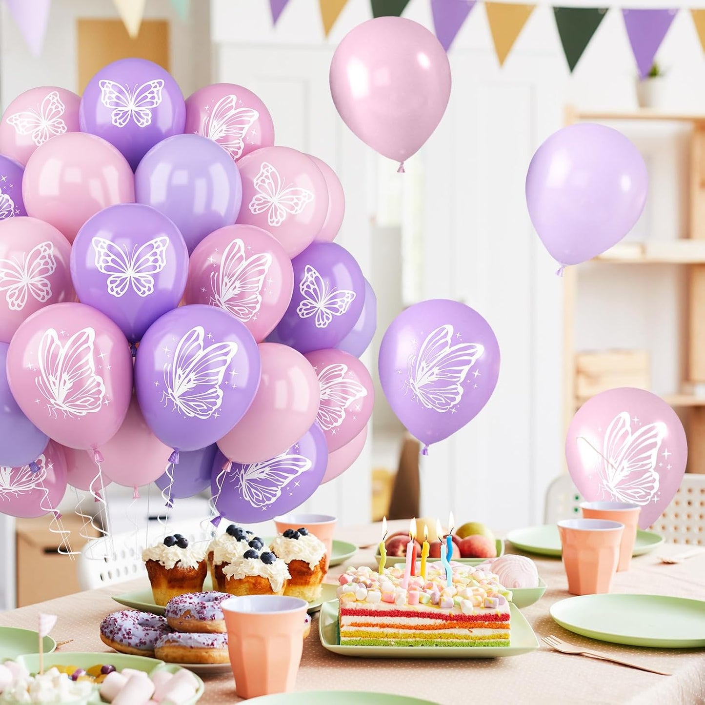 Maca Pink Purple Butterfly Printed Balloons - 52 PCS 12 Inch, Perfect for Baby Shower, Girls' Birthday Parties, or Wedding Decorations