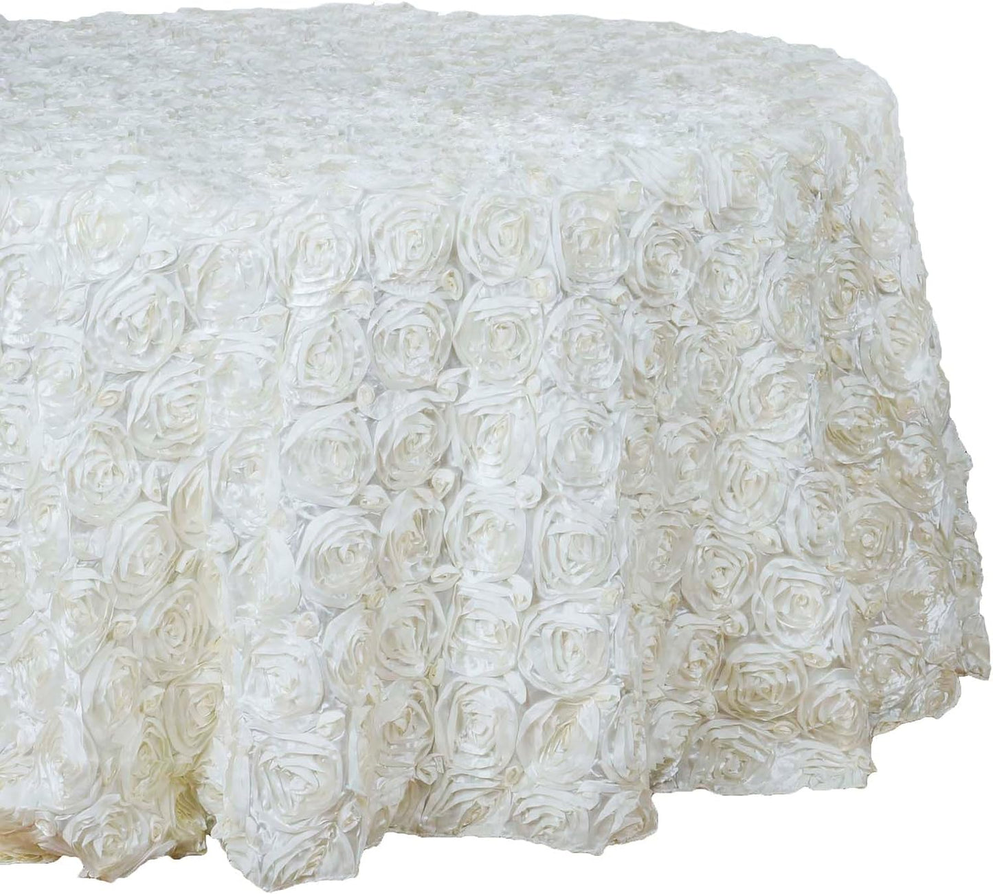 Efavormart 132" Wholesale Round Table Cover Ivory Grandiose Rosette 3D Satin Tablecloth for Wedding Party Event Decoration