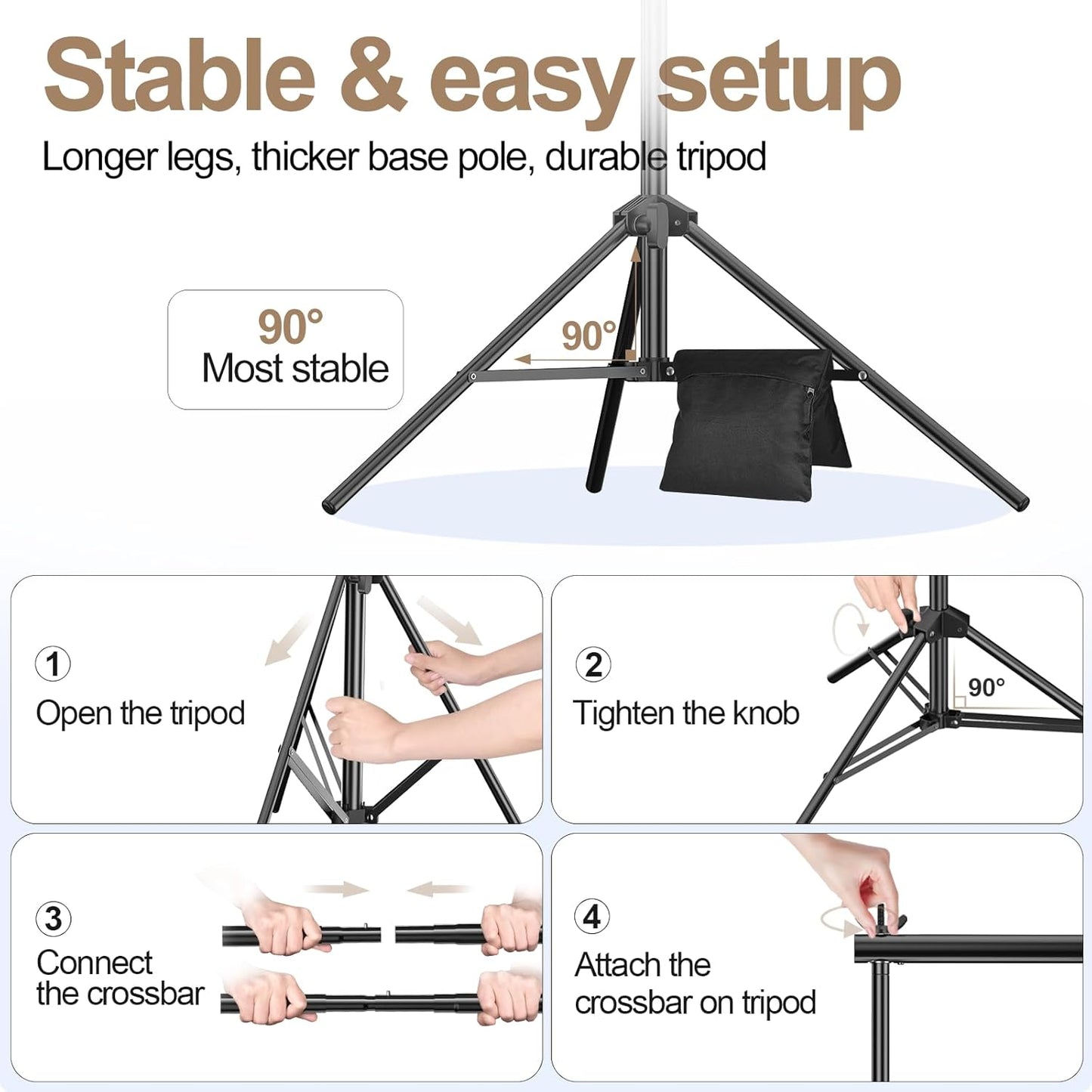 EMART Backdrop Stand, 30x7ft(WxH) Large Adjustable Background Support System with 308° Angle Rotatable Connector, 12 Clamps, 4 Sandbags and Carry Bag for Paties, Wedding, Photography Studio, Video