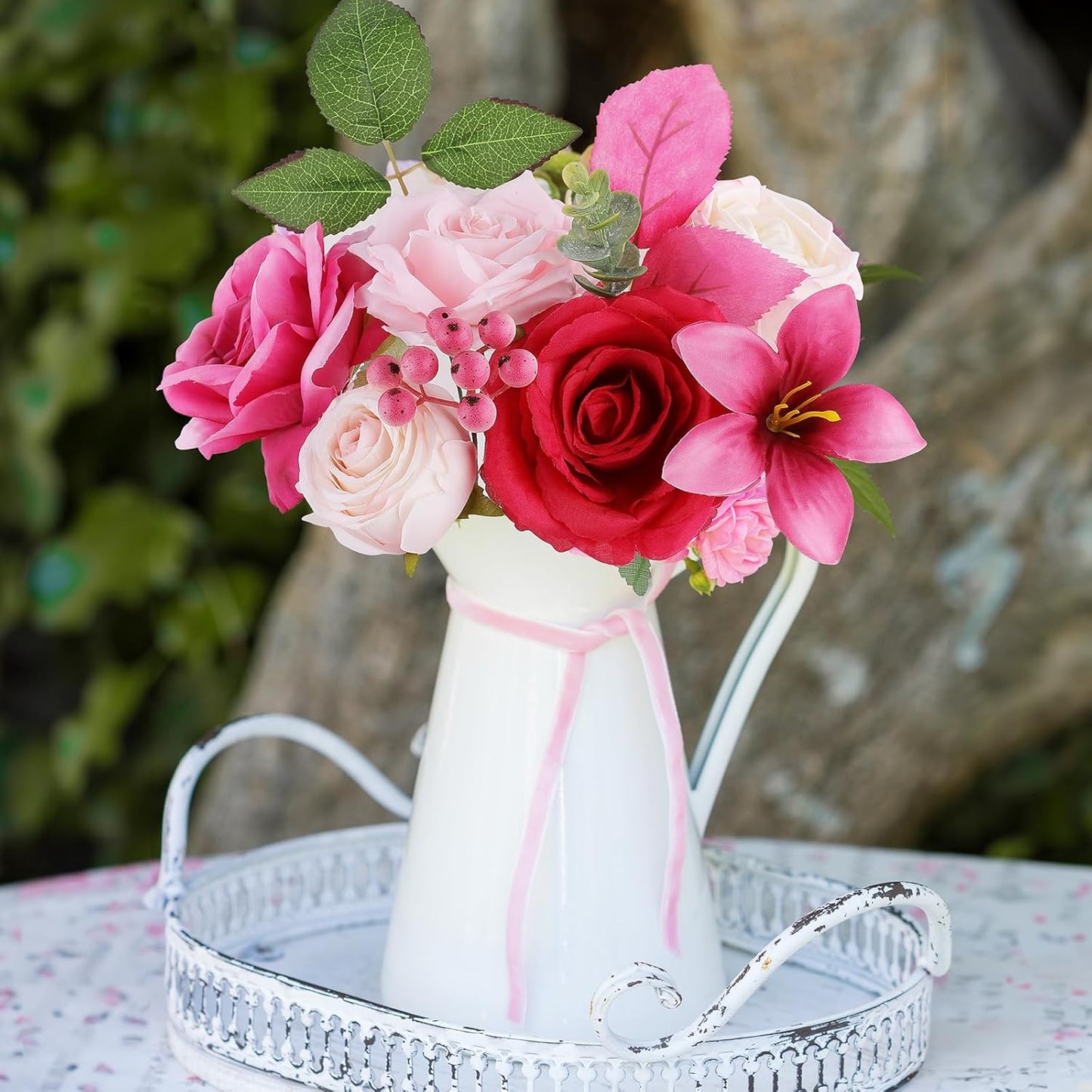 AmyHomie Fuchsia Pink Artificial Flowers Combo Silk Mix Peony Rose Fake Flowers w/Stem for DIY Wedding Bouquets Centerpieces Arrangements Table Fall Decor Party Bridal Baby Shower Home Decorations