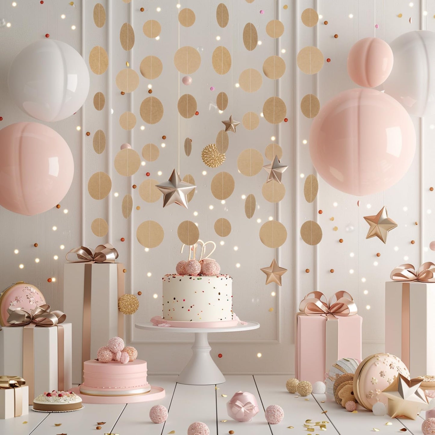 WEVEN Kraft Paper Garlands Circle String Decorations Party Streamers Backdrop, 20 Feet