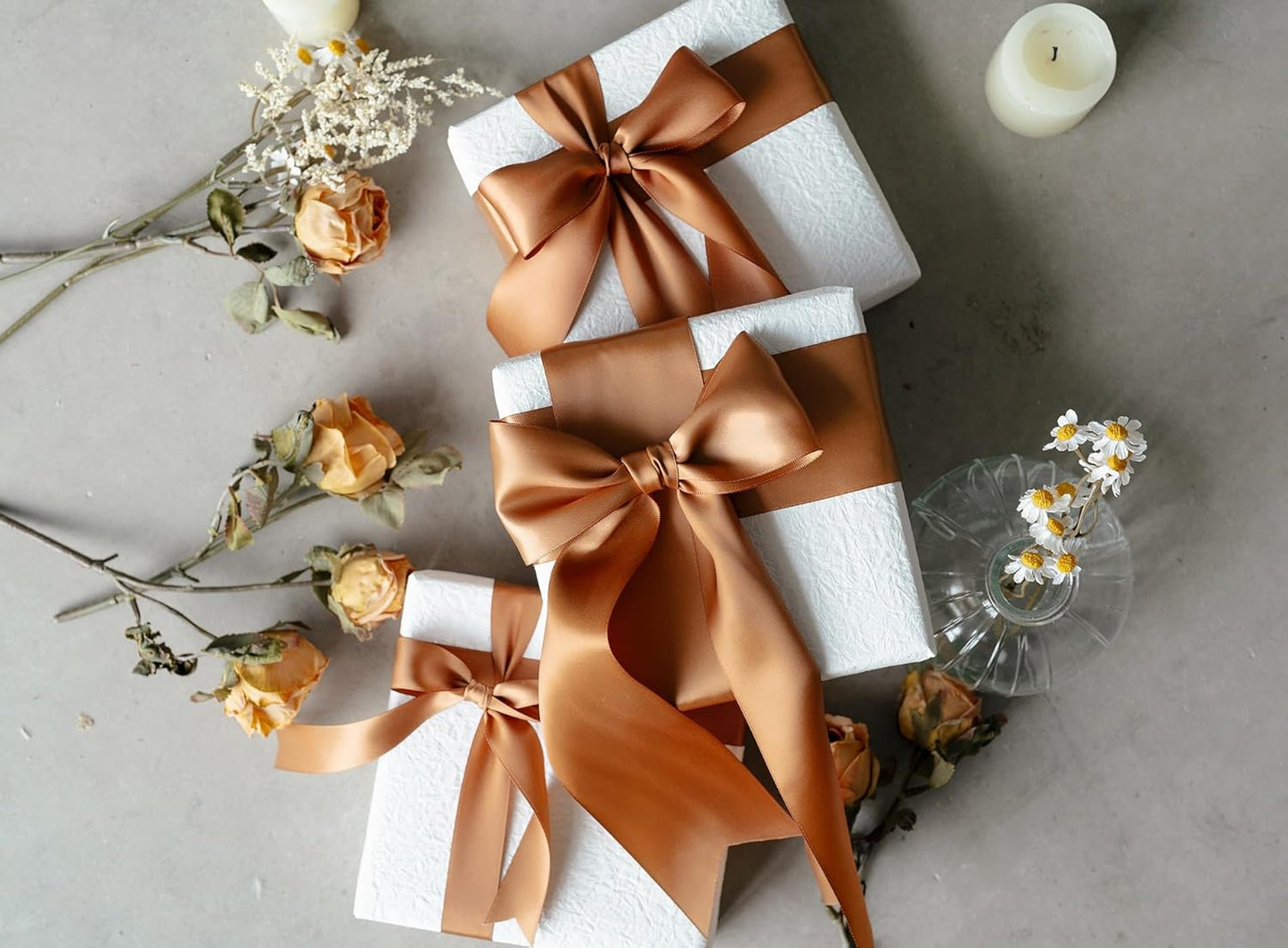 Brown Satin Ribbon 2.5 Inch Double-Faced Polyester Ribbons 25 Yards for Gift Wrapping Crafts Flower Bouquet Wedding Paper Christmas Holiday Decor