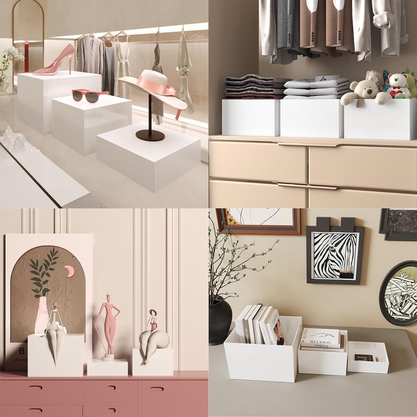 Buffet Risers, White Acrylic Cube for Buffet Table, Display Stand Shelf for Catering Dessert Collectibles Jewelry Figures Show, Food Display Nesting Risers with Hollow Bottoms, Cube, 6Pcs 10"x11"x12"