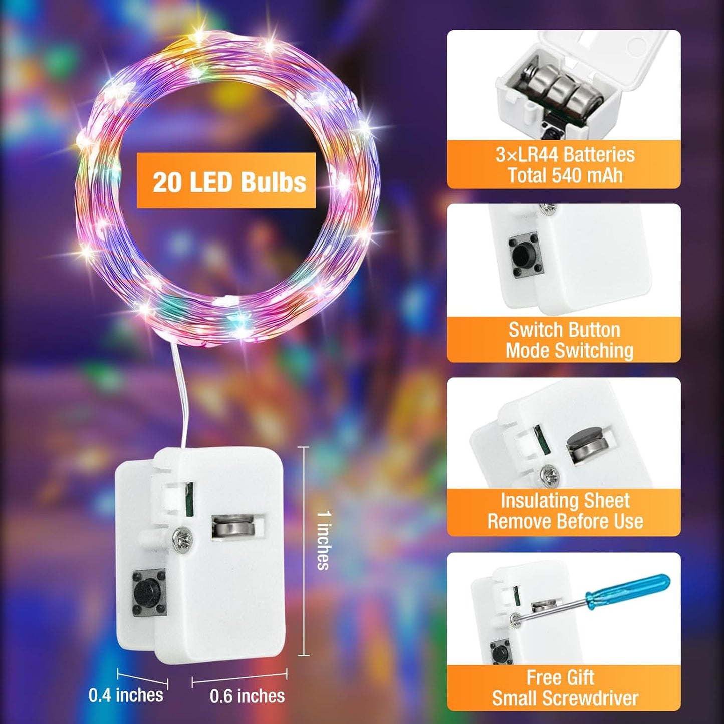 12 Pack Fairy Lights Battery Operated - 7ft 20 Led Twinkle Lights 3 Modes, Multi-Colored Bulk Mini String Lights Waterproof for Mason Jars Vases DIY Party Wedding Decoration Christmas