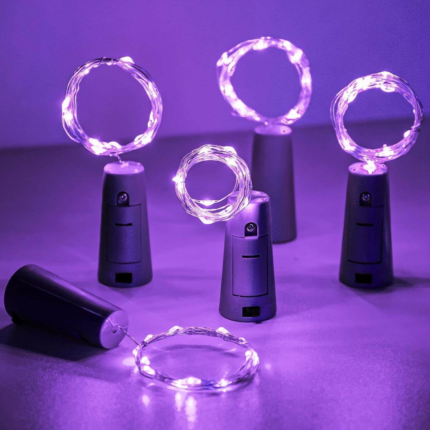 Aluan Wine Bottle Lights with Cork 10 Pack 20 LED Waterproof Halloween Fairy Light Battery Operated, Mini LED Cork Lights for Liquor Bottles Wedding Table Decor Party Jar Bar Table Decoration, Purple