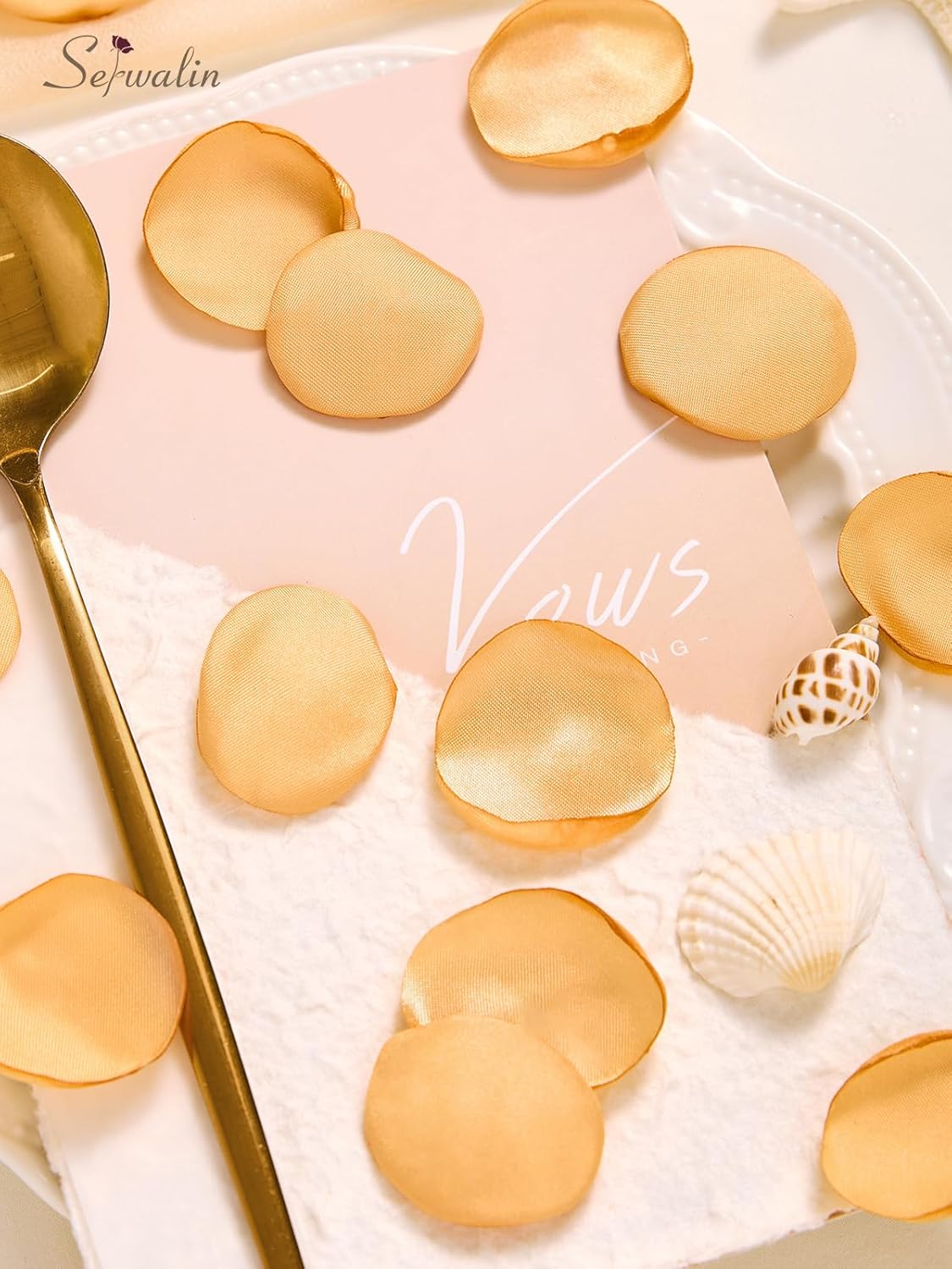 Serwalin 300Pcs Silk Rose Petals Fake Flower Petals Champagne Gold Artificial Rose Petals for Weddings Proposal Flower Girl Petals Aisle Flower Girl Basket Runner Bridal Shower Table Decor