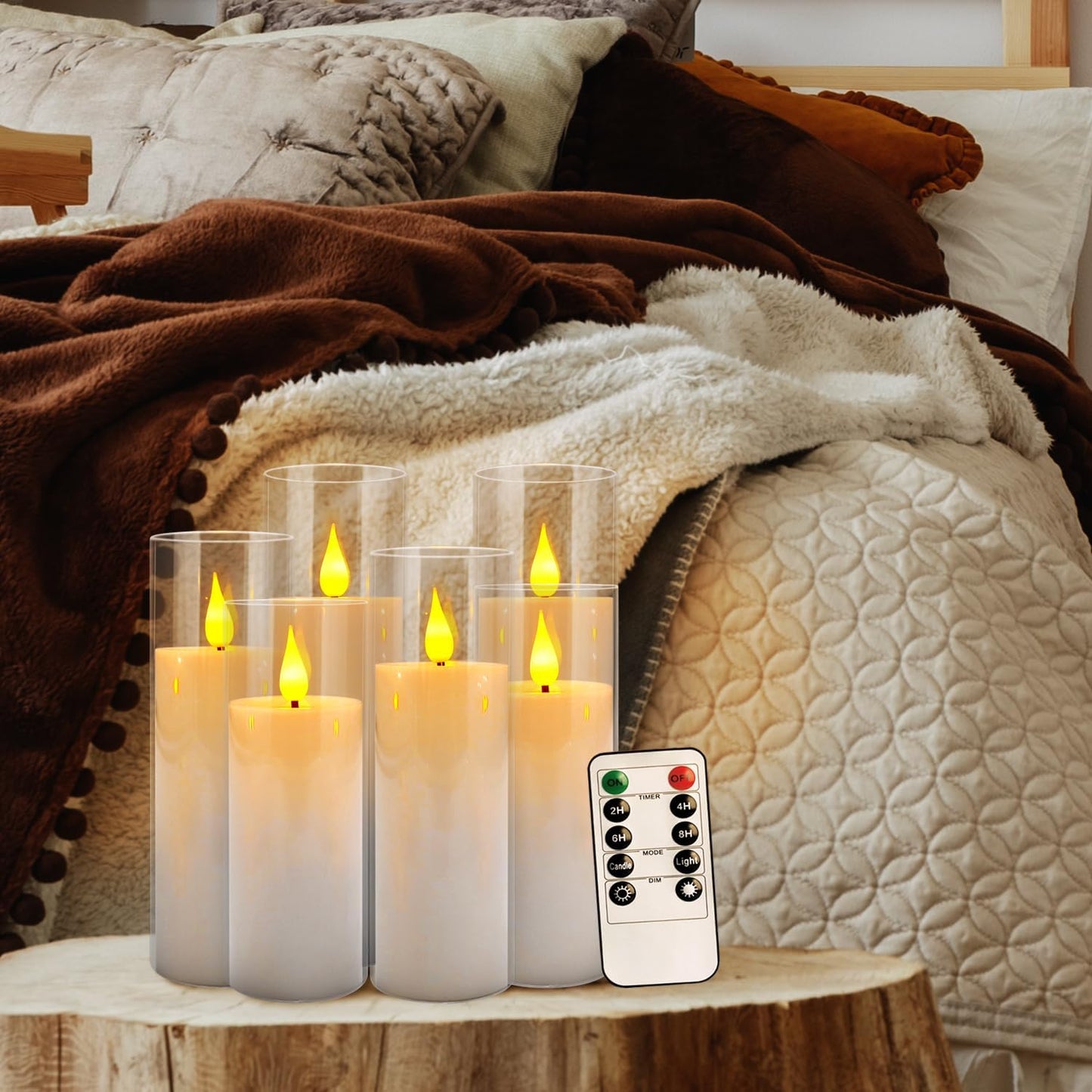24-Pack Premium Flameless LED Candles - Elegant White & Clear Acrylic Pillar Design with Realistic Flickering Flame, Remote Control & Timer for Weddings, Christmas, Halloween & Home Decor