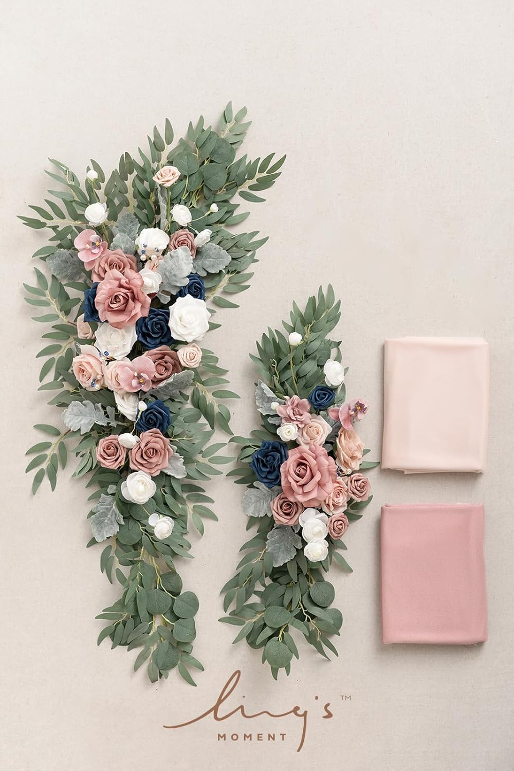 Ling's Moment Pink Blue Artificial Wedding Arch Flowers Kit Pack of 4, 2pcs Hanging Flower Arrangement 2pcs Chiffon Drapes Ceremony Reception Fake Rose Arbor Backdrop Floral Party Outdoor Decorations