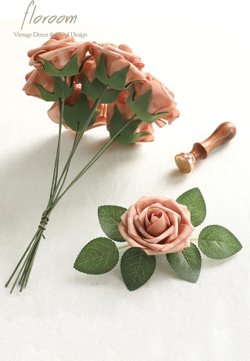 Floroom Artificial Flowers 25pcs Real Looking Warm Taupe Foam Fake Roses with Stems for DIY Wedding Bouquets Bridal Shower Centerpieces Floral Arrangements Party Tables Home Decorations