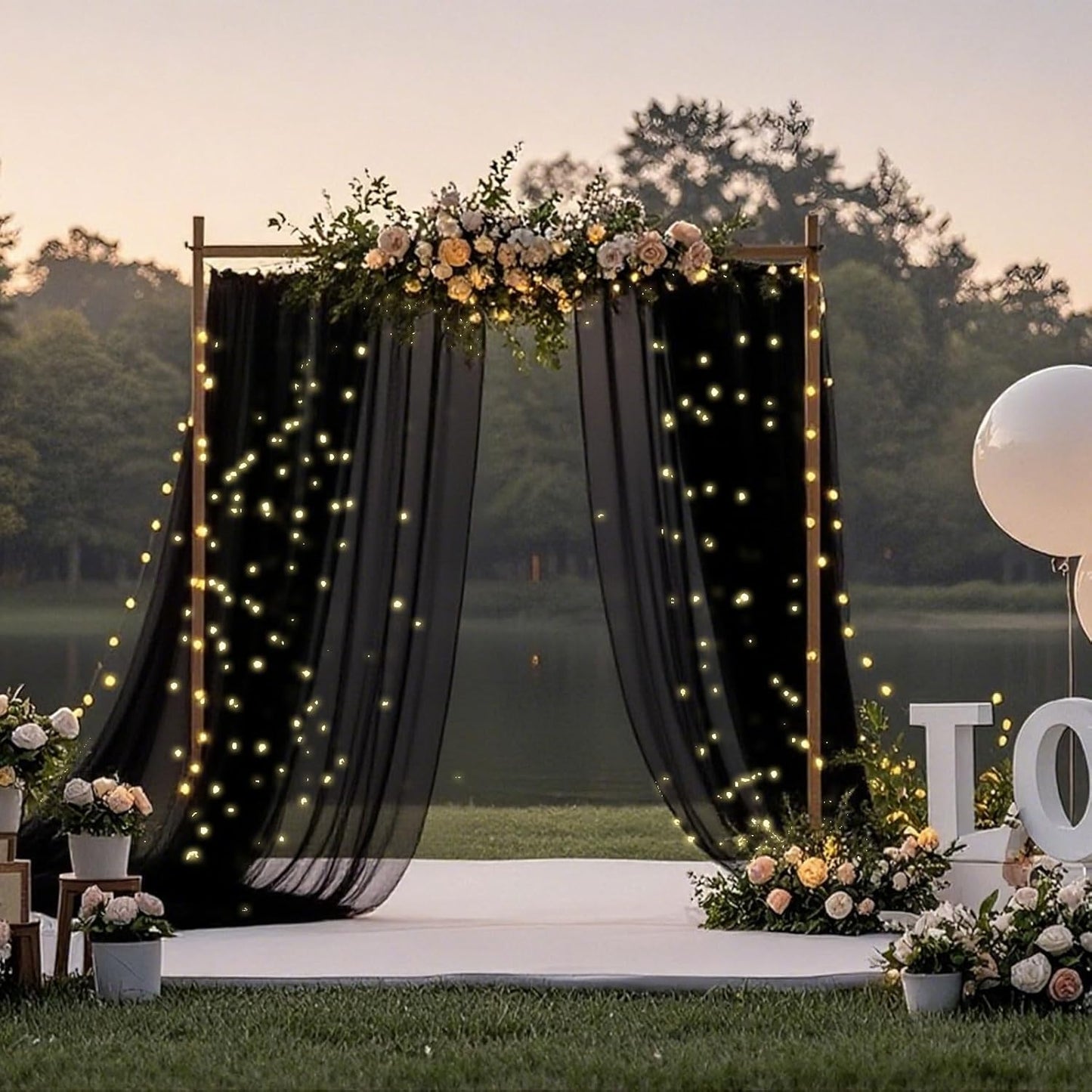 Ledido 10×8ft Tulle Backdrop Curtains with Lights String - 300LED Fairy Lights Sheer Curtain Backdrop for Weddings Baby Shower and Birthday Party Decorations(8 Panels 5×8ft)