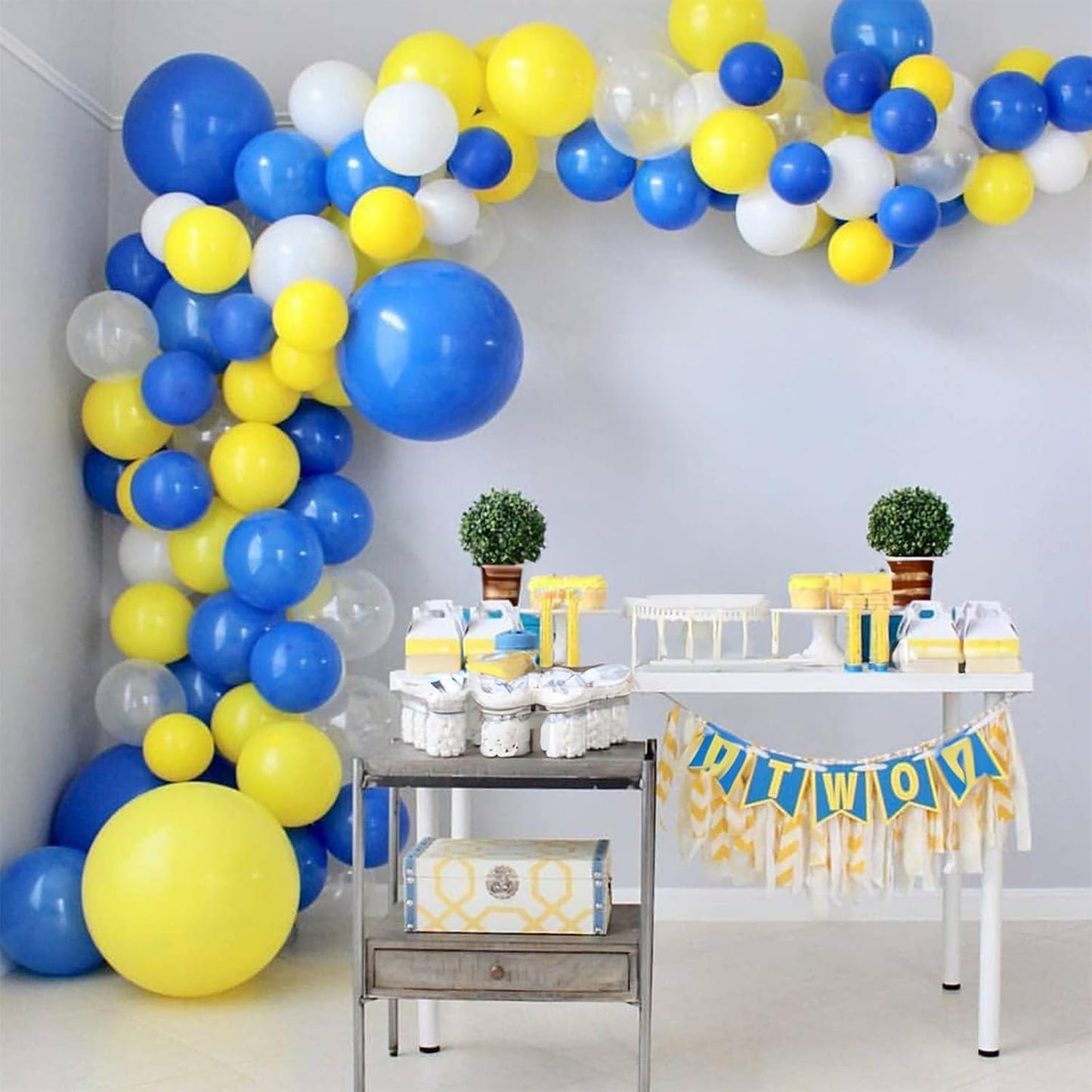 Blue and Yellow Balloons, 12Inch Royal Blue Yellow White Party Balloons Set Graduation Latex Helium Balloon Kit for Boys Birthday Baby Shower Wedding Engagement 2025 Grad Party Decorations