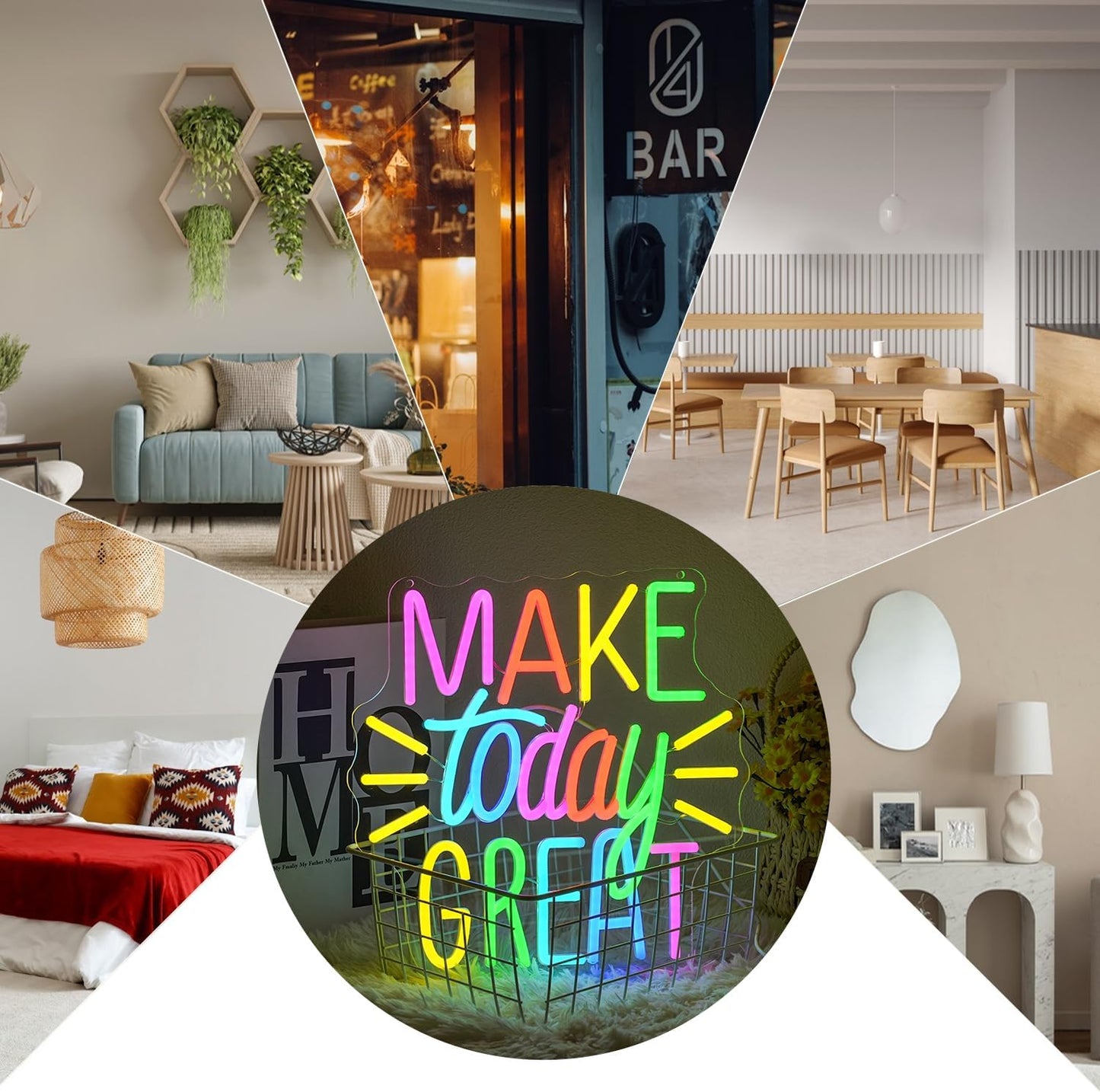 Make Today Great Neon Sign for Wall Decor, Inspirational Colorful Letter Neon Light, Dimmable Motivational Word Led Light Up Sign for Classroom, Cafe, Wedding Party,Birthday Wall Decor