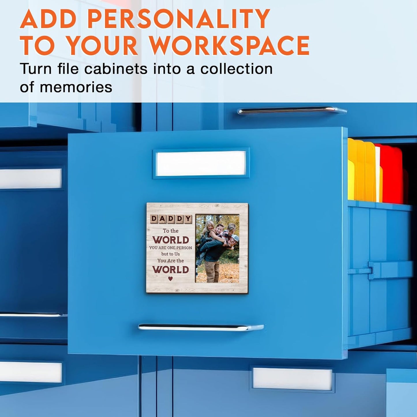 Magnetic Picture Frames - DADDY YOU ARE THE WORLD - Christmas Gift Birthday Gift for Dad - Unique Magnet Photo Frame For Men - Magnetic Frames for Refrigerator, Locker & More