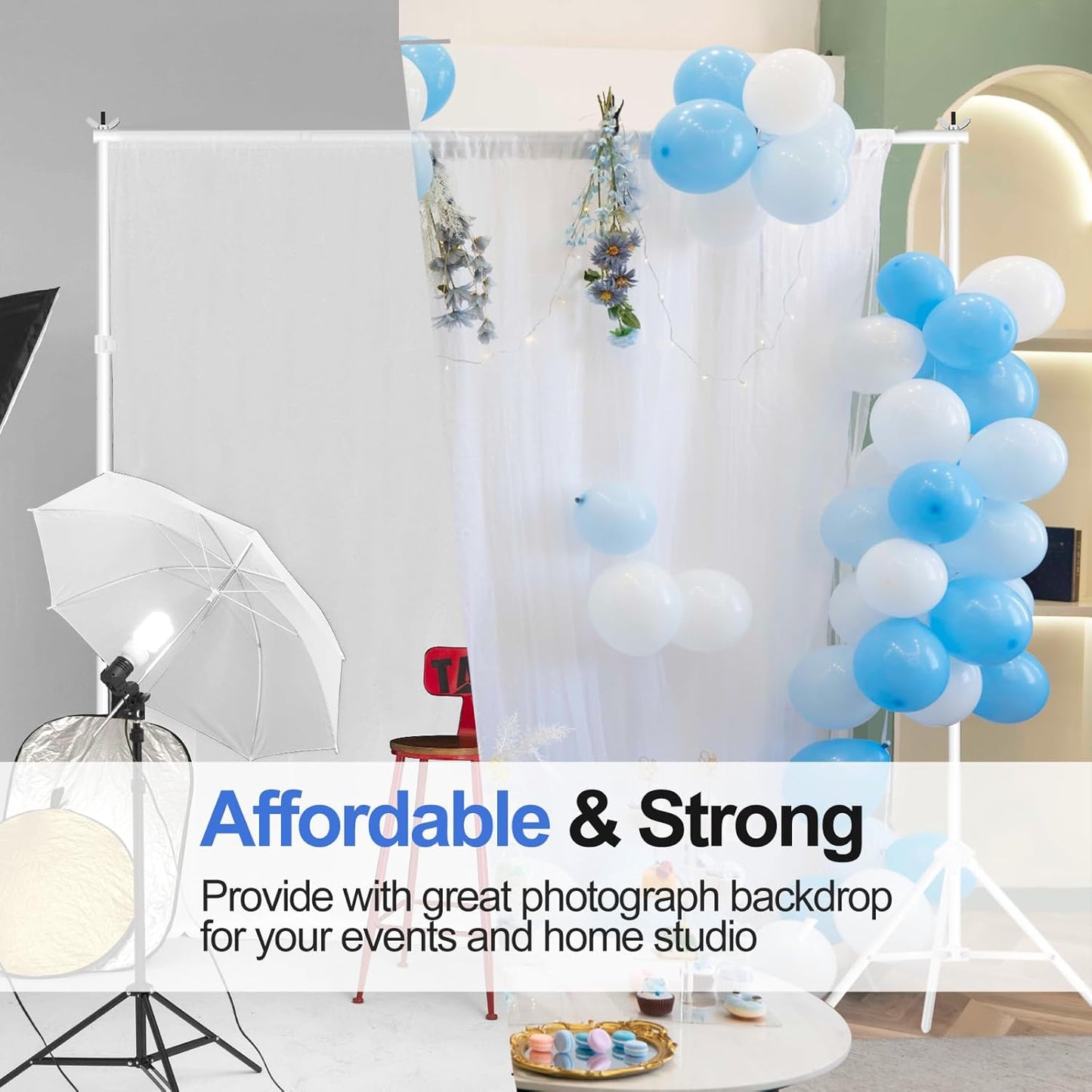 EMART Backdrop Stand 10x8.5ft(WxH) Photo Studio Adjustable Background Stand Support kit with 2 Crossbars, 8 Clamps, 2 Sandbags and Carry Bag for Parties, Events Decoration, Wedding, Photography -White