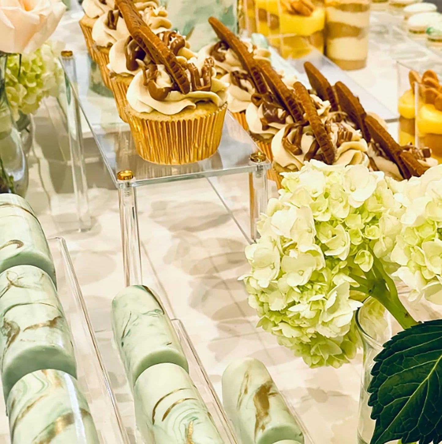 BYCY Acrylic 3-Tier Riser Display Shelf for Figurines, Desserts Holder, Collections Organizer and Cosmetic Items Shelf (3tier-Clear)