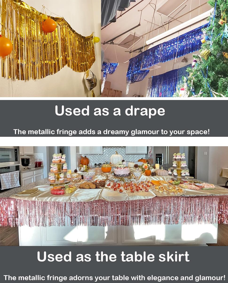 4 Pack Total 40 Feet Foil Fringe Garland Metallic Wall Hanging Drapes Tassel Skirting Tinsel Streamers Decorations for Parade Float Trailer Mardi Gras Party Birthday Wedding (Red)