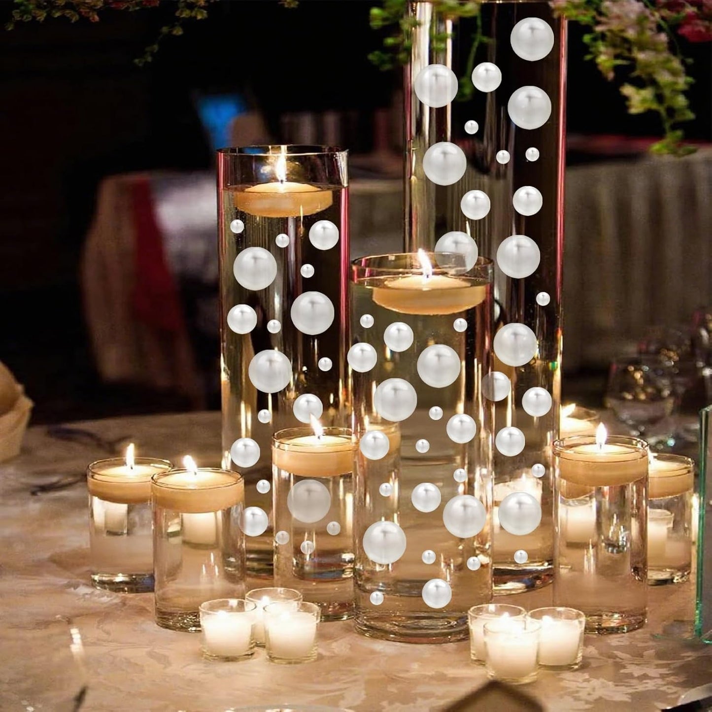 Floating Pearls for Centerpieces Vases, 250PCS Ivory No Hole Fake Pearl Beads and 4000PCS Water Beads for Vase Filler Floating Beads for Wedding Home Party Decoration (Ivory 8/14/20mm)