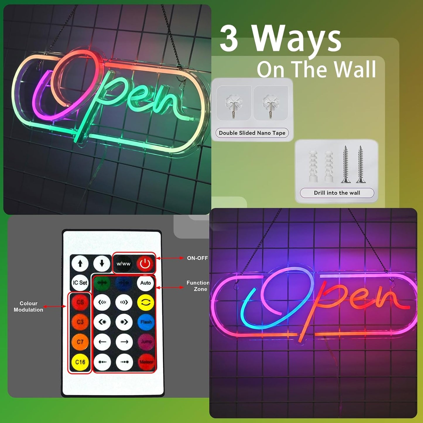 Ineonlife Open Neon Sign, Dream Colorful Open Controller Neon Light for Wall Display Sign Walls Window Door Bar Shop Coffee Salon Hotel Store with Remote Control & APP Control & USB Button Control