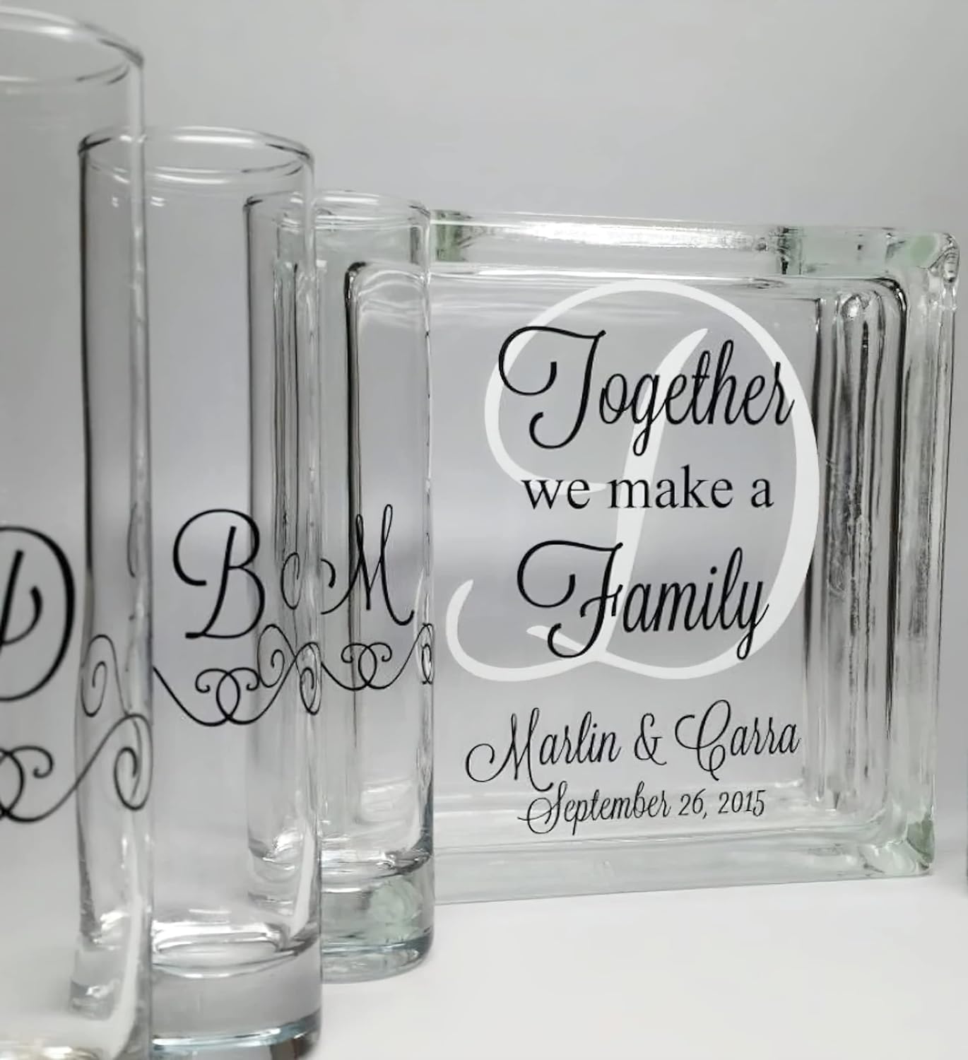 Glass Personalized Blended Family Sand Ceremony Set - Printed w Ink - Unity Sand Set for Weddings w LID, Sand - Together We Make a Family Sand Ceremony Kit for Wedding - Unity Candle Alternative