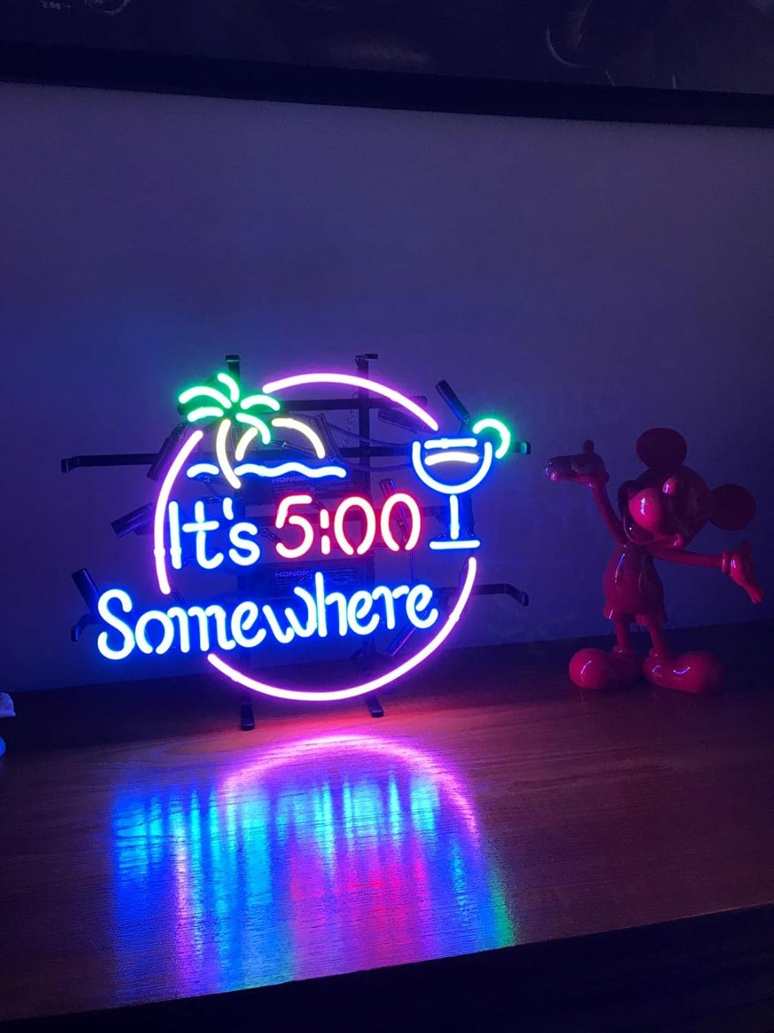 LiQi ™ It's 5:00 Somewhere Real Glass Neon Light Sign Home Bar Pub Recreation Room Game Room Windows Garage Wall Sign (17"×14" Large)