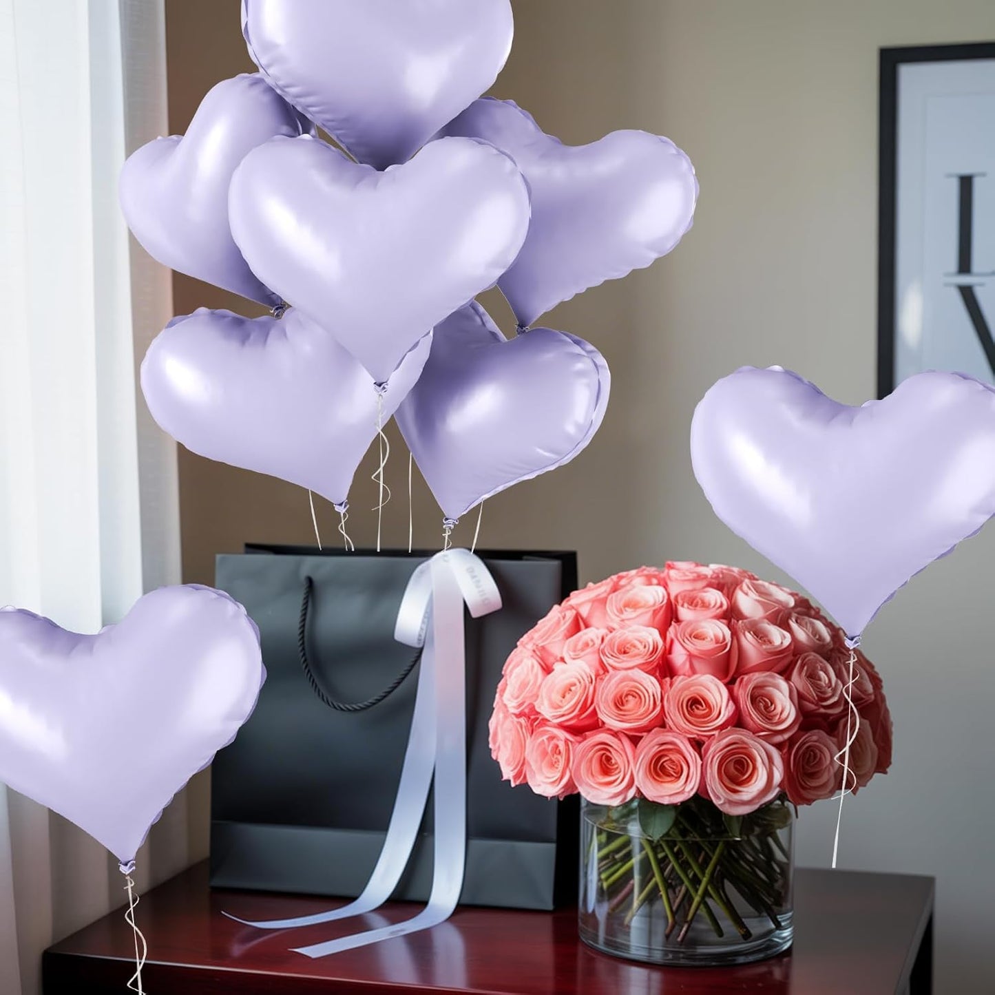 24 Inch Purple Heart Balloons, Heart Shaped Foil Balloons, Purple Helium Balloon for Valentines Day Bridal Shower Anniversary Wedding Birthday Party Decorations