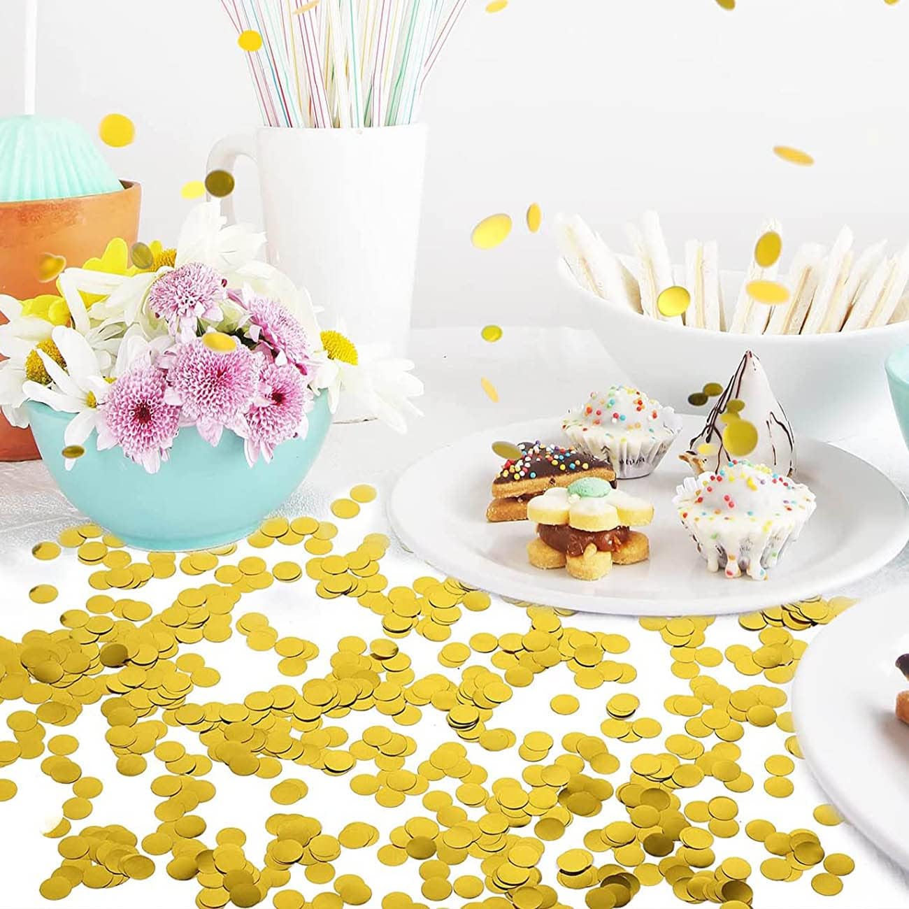 Gold Metallic Foil Confetti(0.59 inch) Round Dots Glitter Table Confetti for Party Wedding Decorations,2.11 OZ per pack